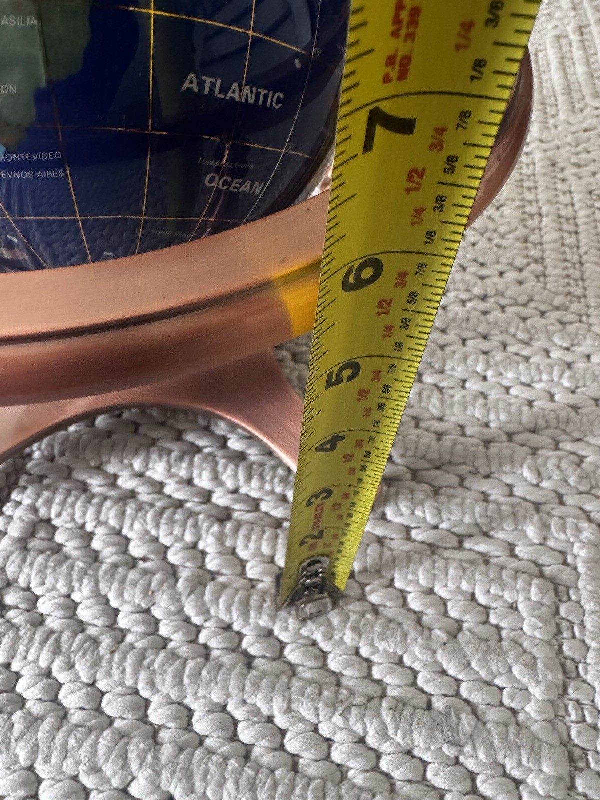 Semi-Precious Gemstone Globe 9” In Copper Tone Stand with Compass