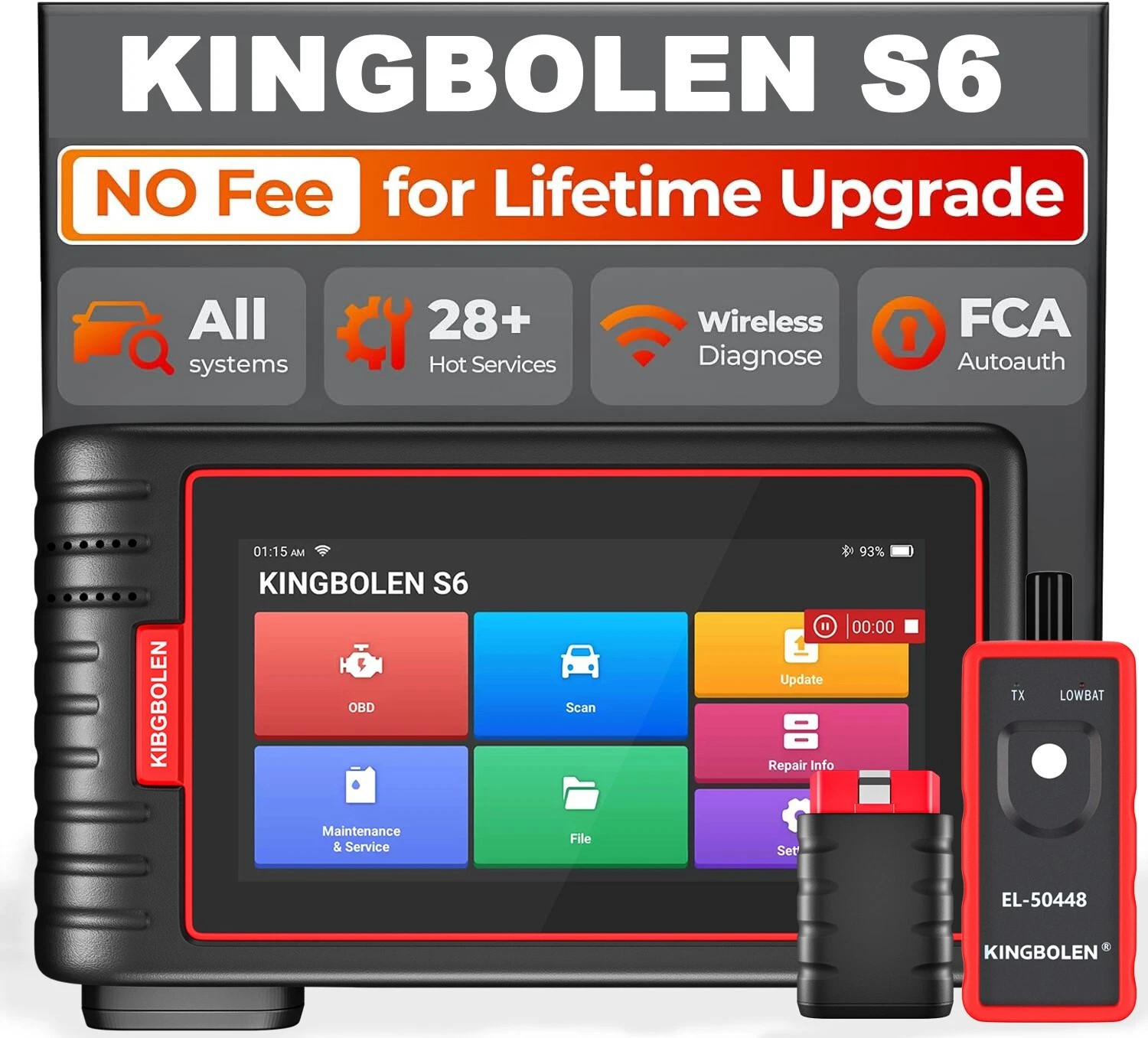 KINGBOLEN S6 OBD2 Scanner Bluetooth Scan All System Car Diagnostic Tool AD900 BT