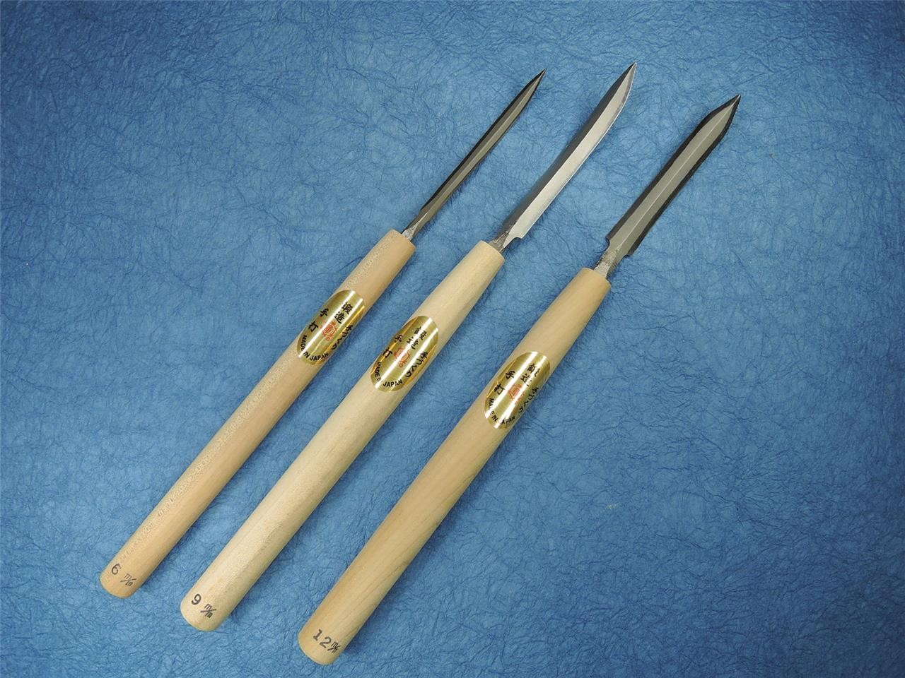 Mikisyo Namazori Kogatana Set of 3 Pcs Japanese Aogami Steel Wood Carving Knife