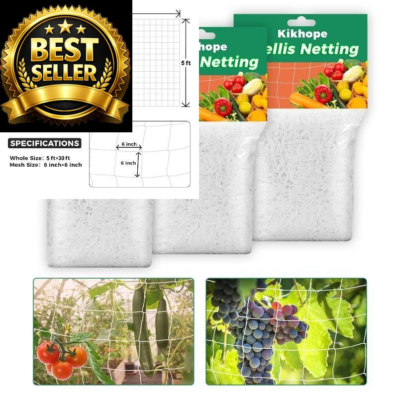3 Packs 5 x 30ft Kikhope Plant Trellis Netting, 5 x 30 ft ( 3 ), White
