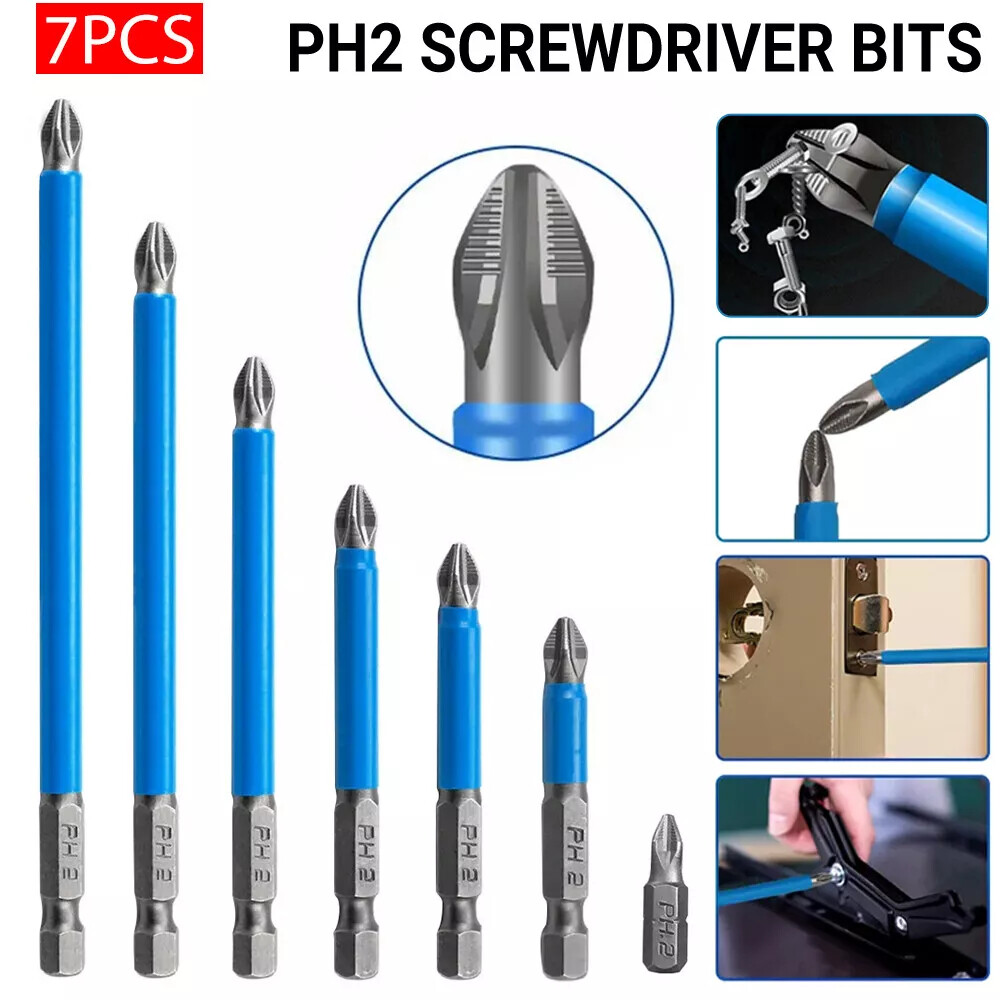 7Pcs Magnetic PH2 Drill Bits Set, Anti Slip Screwdriver Drill Bits 25-150mm