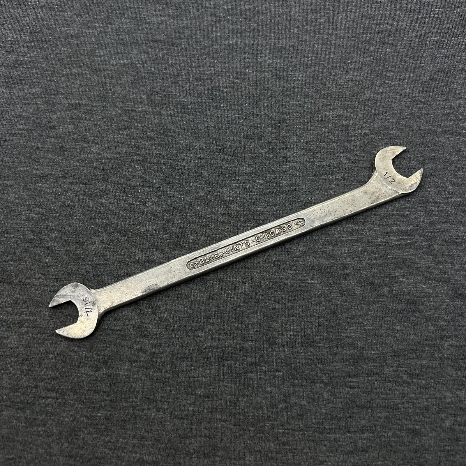 Vintage Bluepoints Chicago Double Open End wrench   7/16” x T1416 USA