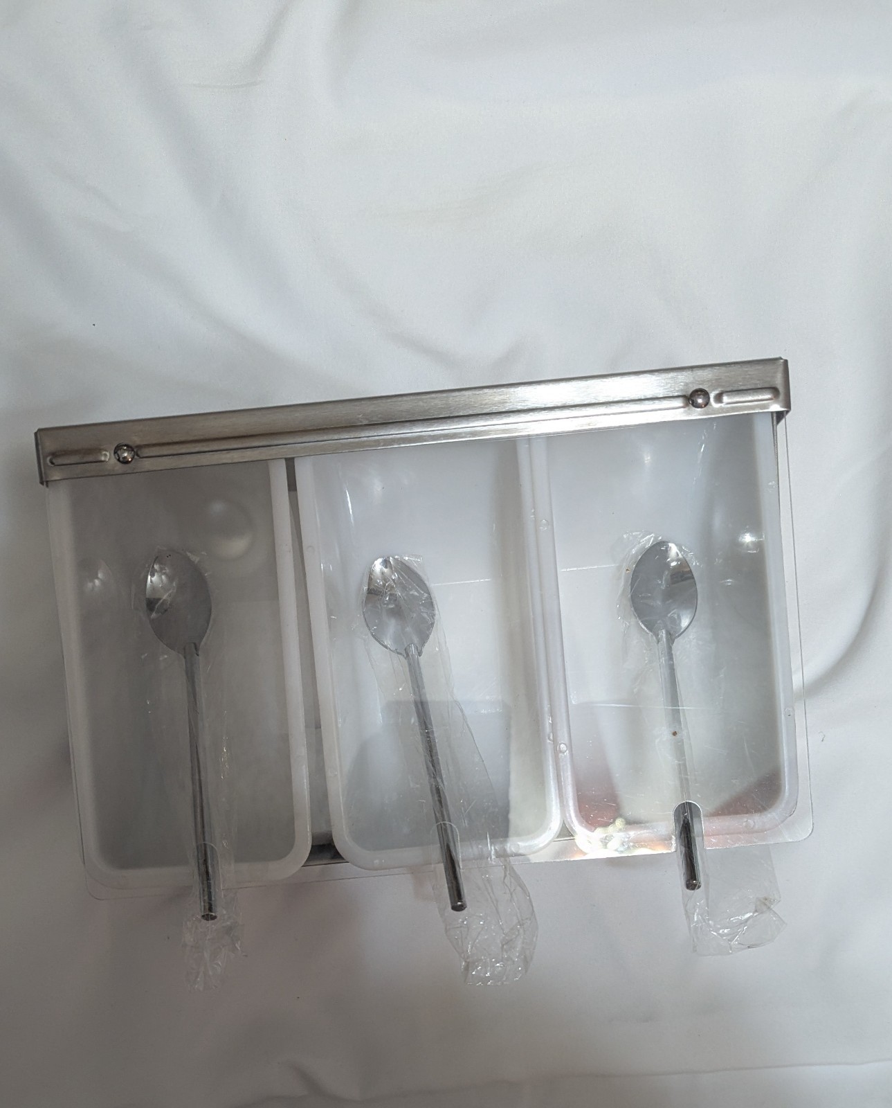 Premium Stainless Steel 3 Compartment Condiment Tray with Spoons