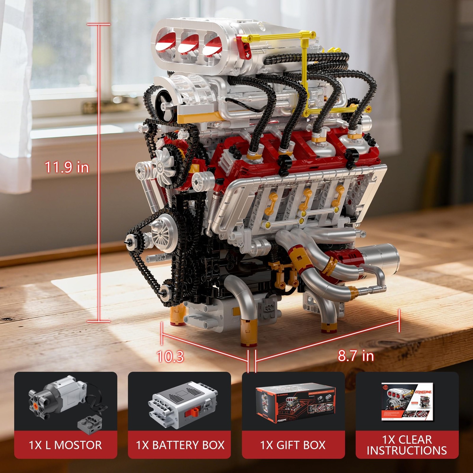 V8 Engine Model Kit, Runnable Model Engine Building Kits for Adults & Kids 8-...