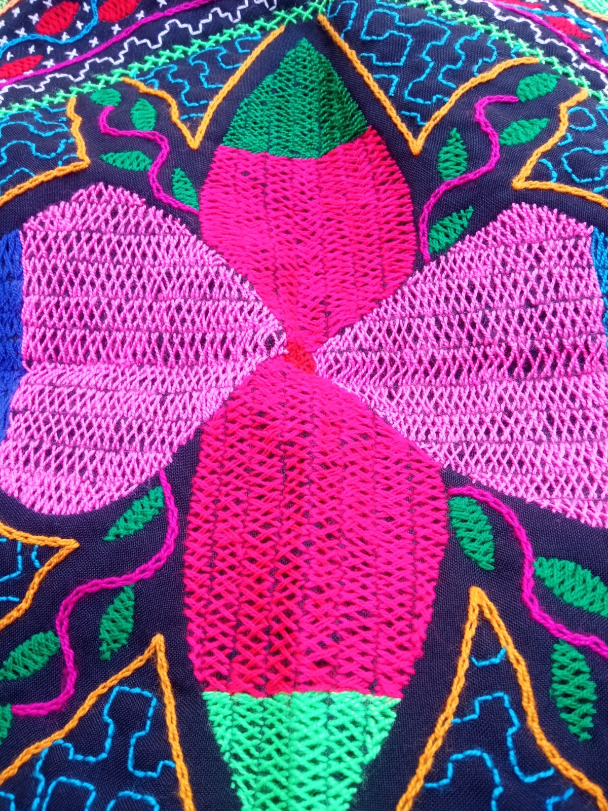 Shipibo Native Hand Embroidery healing textile 28" X 28"