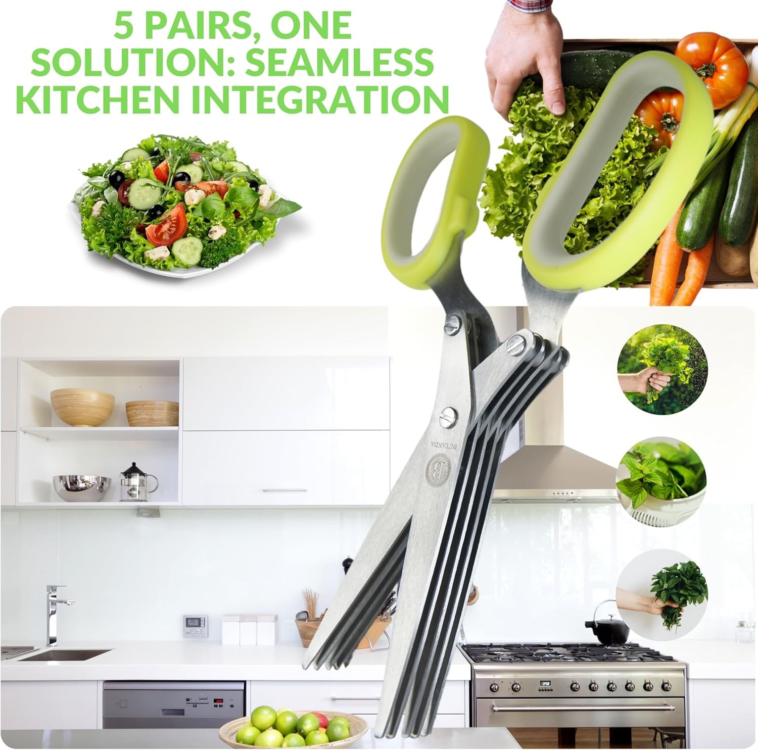 3Pack Stainless Steel 5 Blade Professional Shredding Scissors Sharp Kitchen Tool