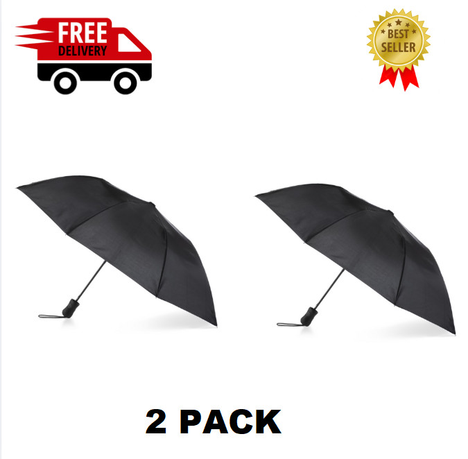 ( 2 PACK ) Totes - Black - Auto Open Umbrella With NeverWet - Recycled Fabric