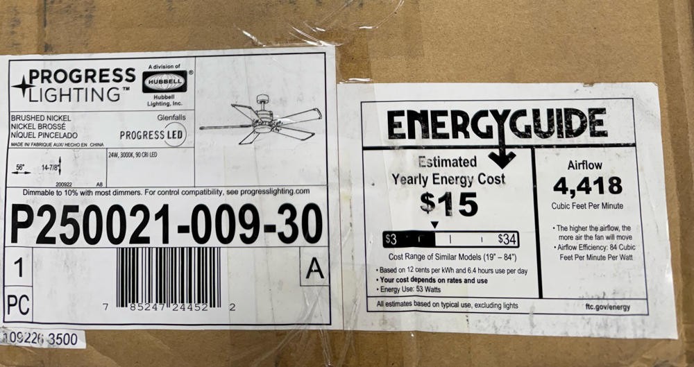 Progress Lighting P250021-009-30 Glenfalls 56" Indoor Ceiling Fan*NEW*