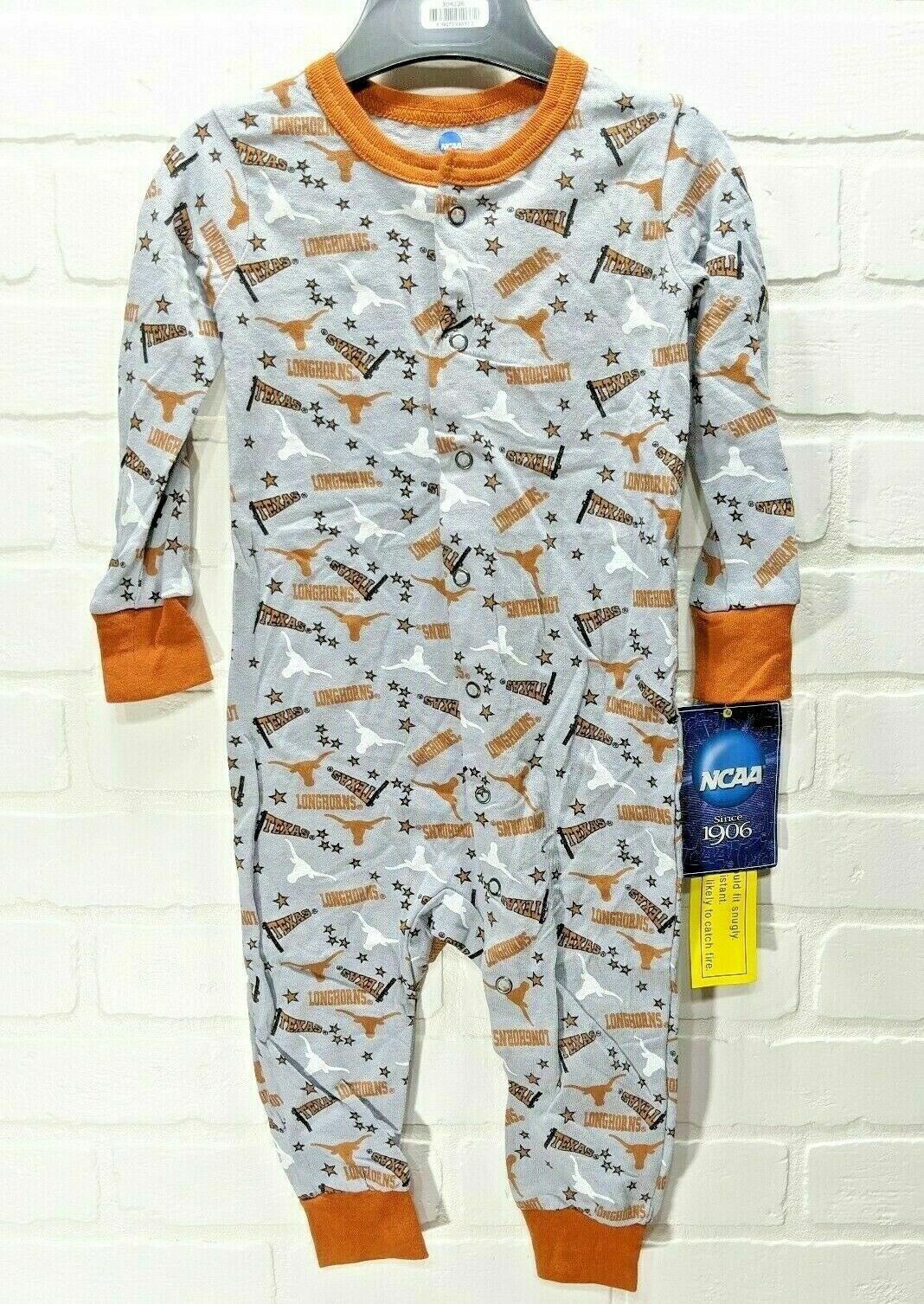 NCAA Texas Longhorns Official KA Baby 12M 18M 24M One Piece Sleeper Pajamas NWT