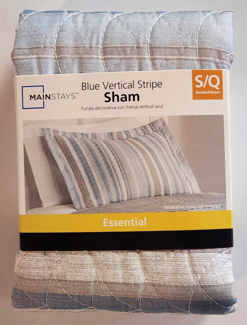 Mainstays Blue Vertical Stripe Sham Cover Standard Essential
