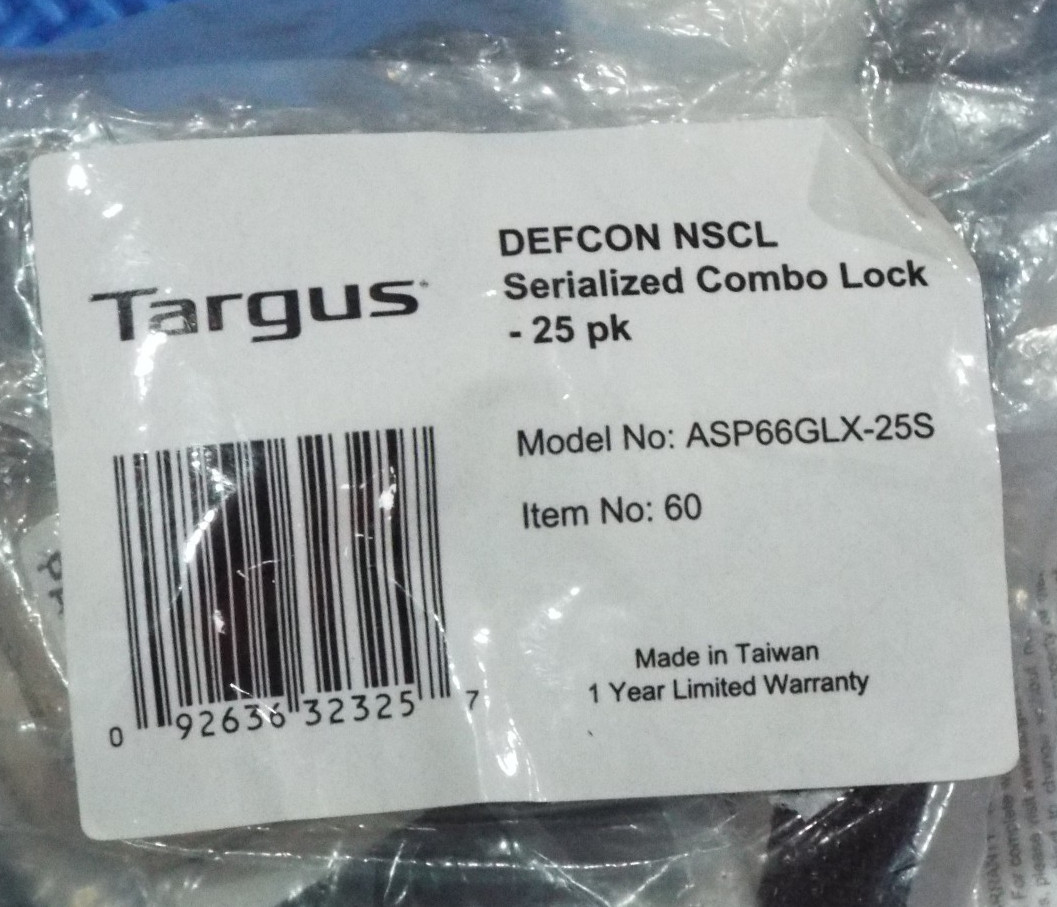 Targus Defcon NSCL Serialized Combo Cable Lock ASP66GLX-25S