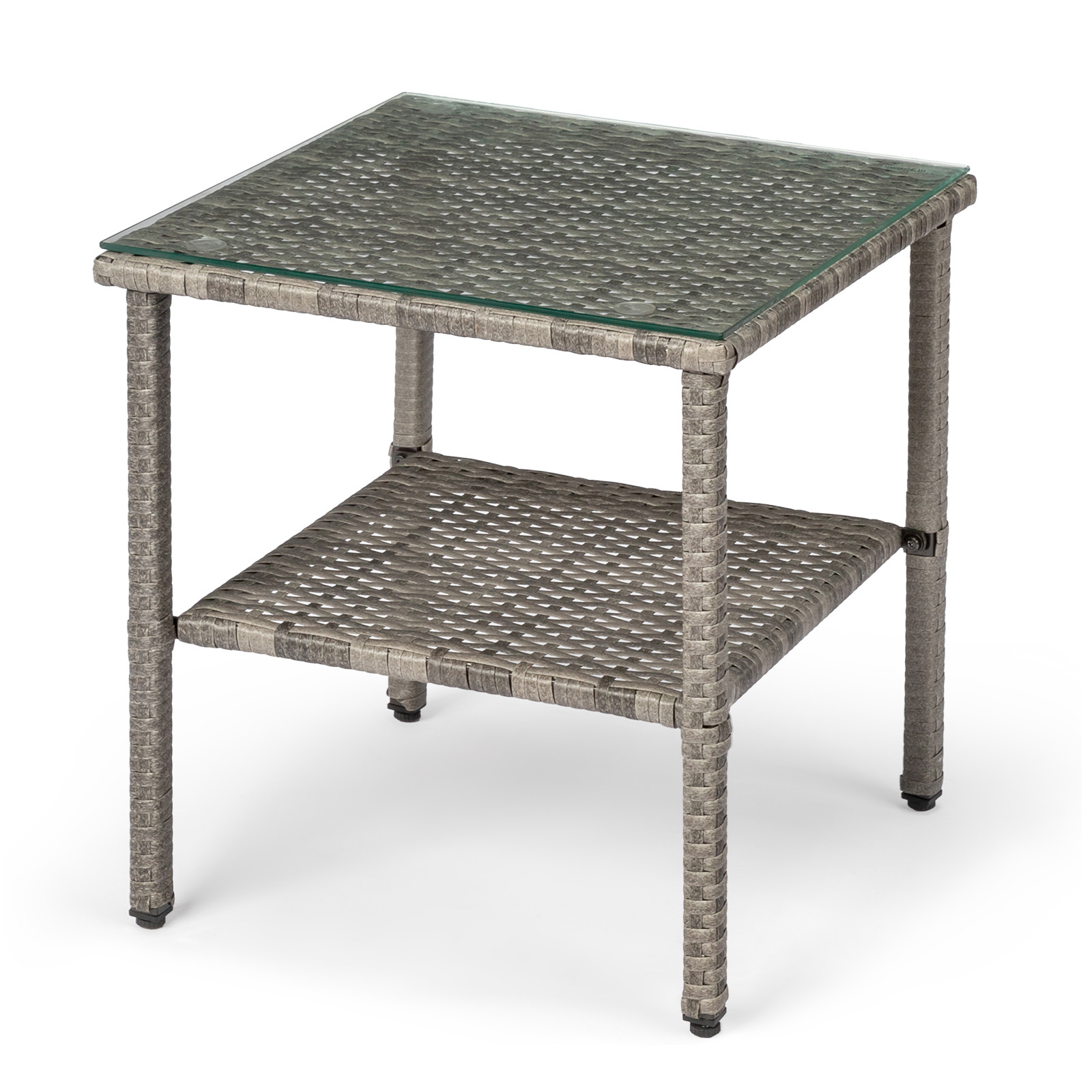 Brand New Square Double-layer Glass Tabletop Gray Gradient Rattan Edge Table-