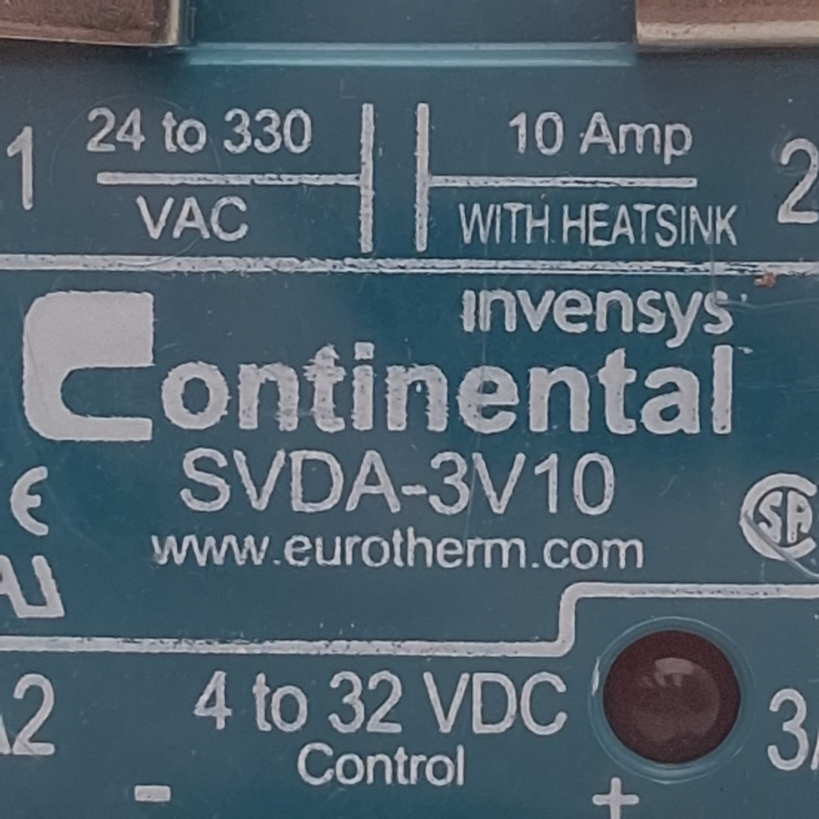 Continental SVDA-3V10 Solid State Relay, 4-32VDC Control, 10A 24-330VAC Load
