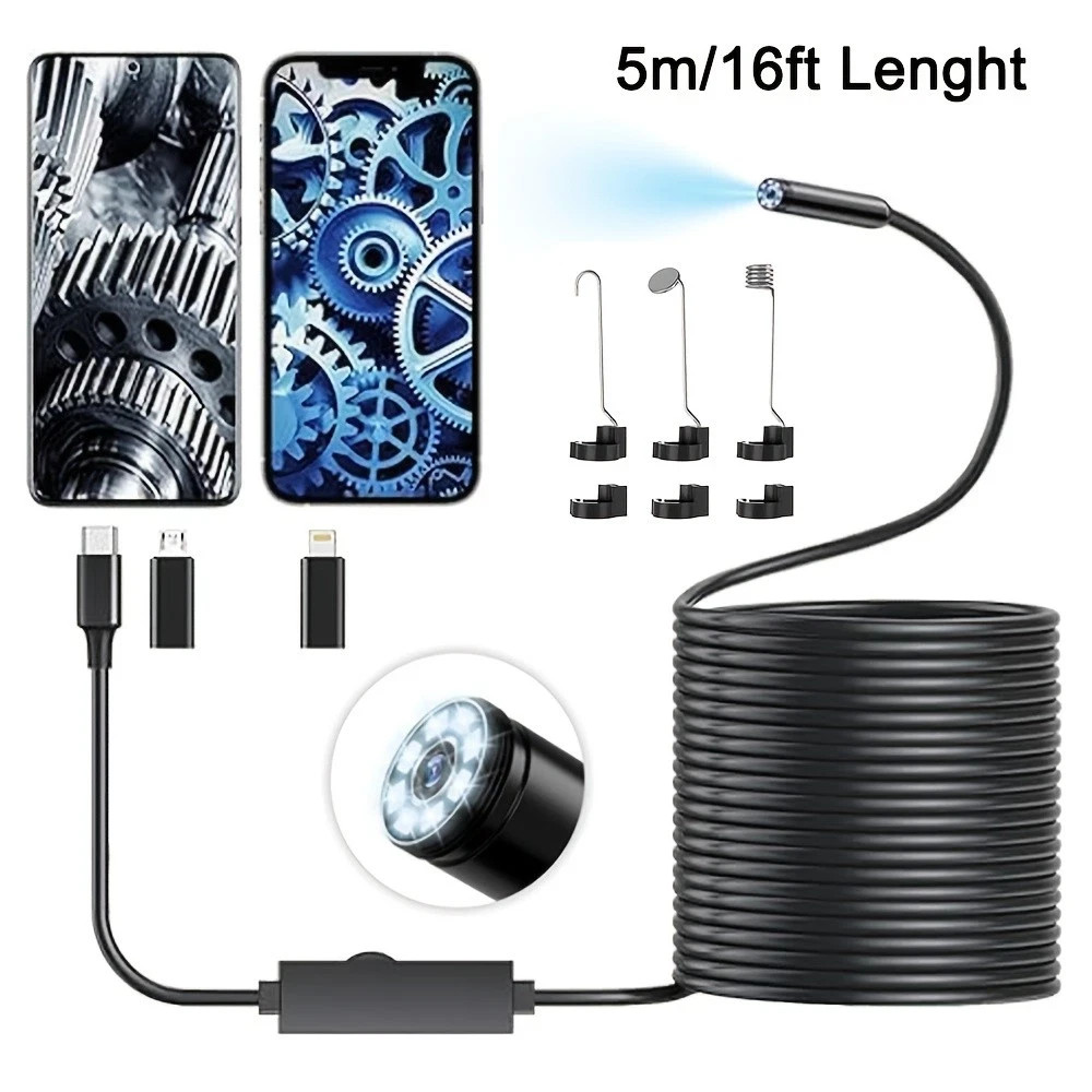 Endoscope Camera with Light, 1920P HD Borescope Camera with 8  LED Lights 16.4ft