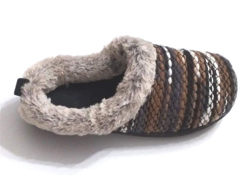 NEW Dearfoams SM Tweed Chunky Knit & Faux Fur Clog Slippers Gray Tan #75915
