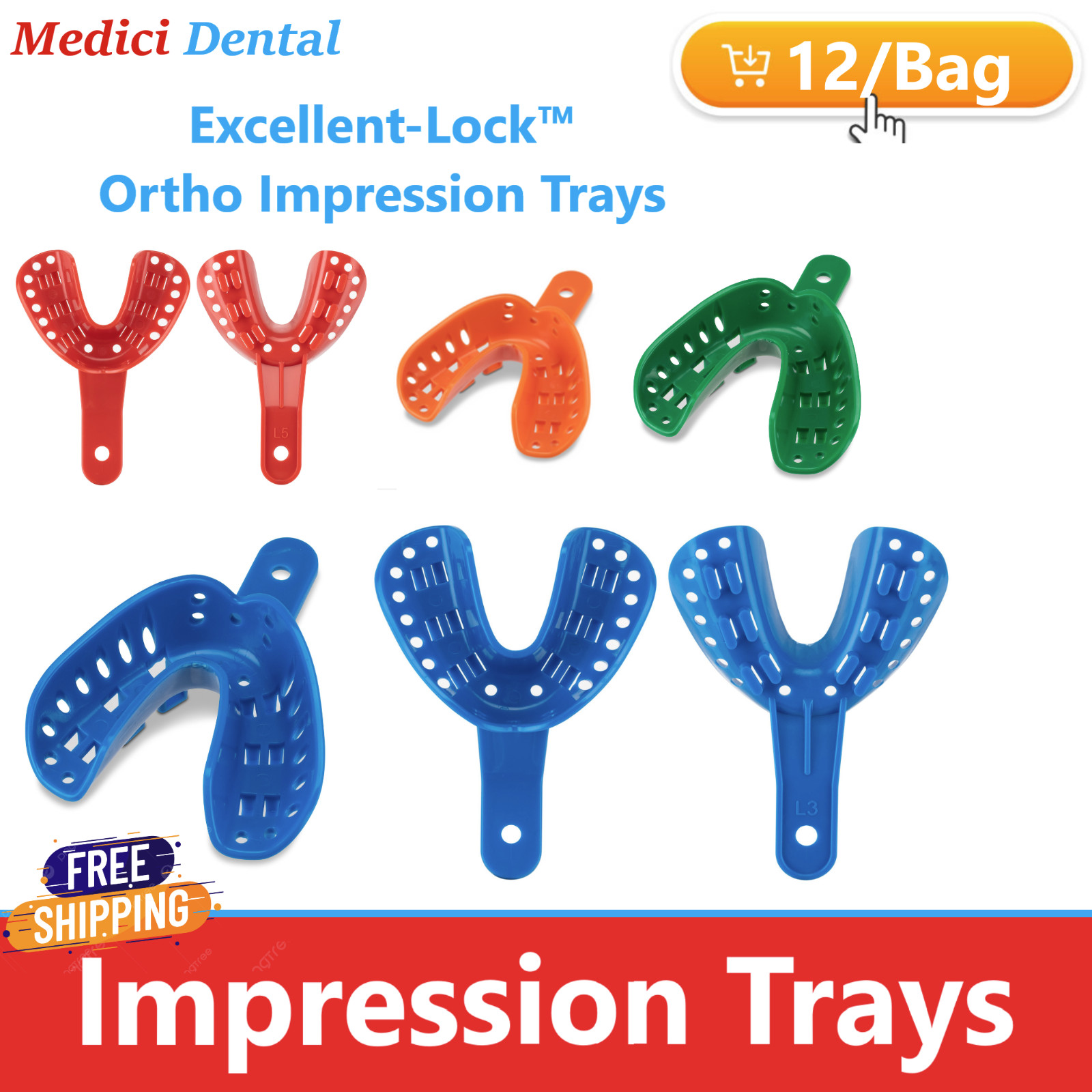 Dental Ortho Impression Trays Perforated Disposable for Child/Adult / Pedo 12/Bg