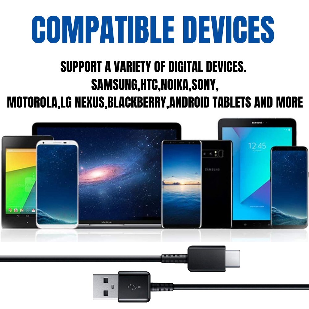 For Samsung Android Fast Wall Charge Power Adapter Type USB-C Charger Cable 4ft