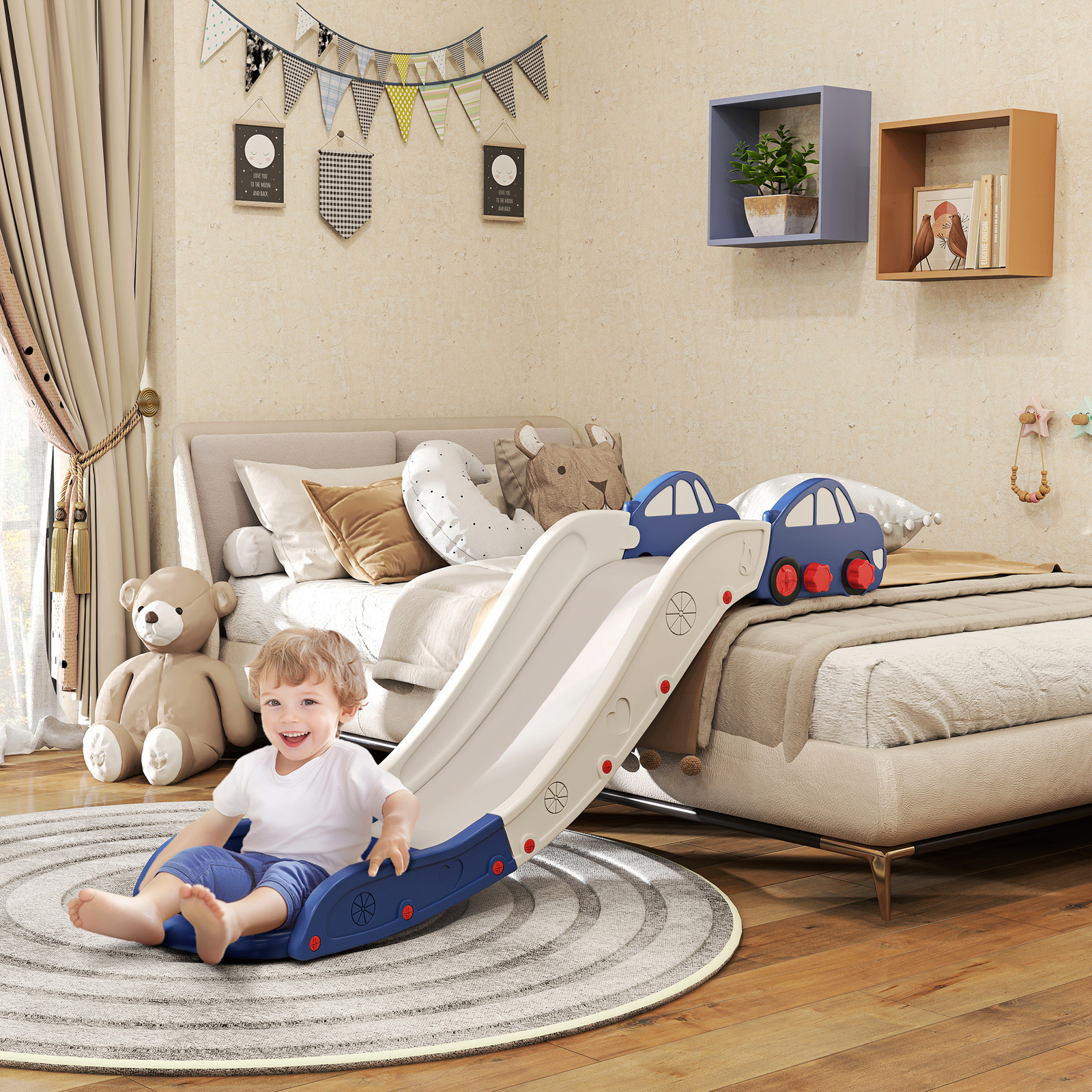 Toddler Slide for Bed, Sofa, Extra Length, Easy to Assemble, Blue