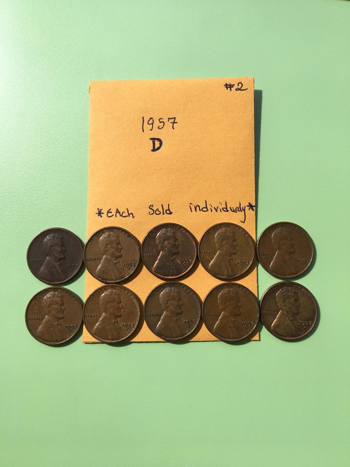 1957 Lincoln Wheat Cent good Condition. D (Denver Mint) lot #2
