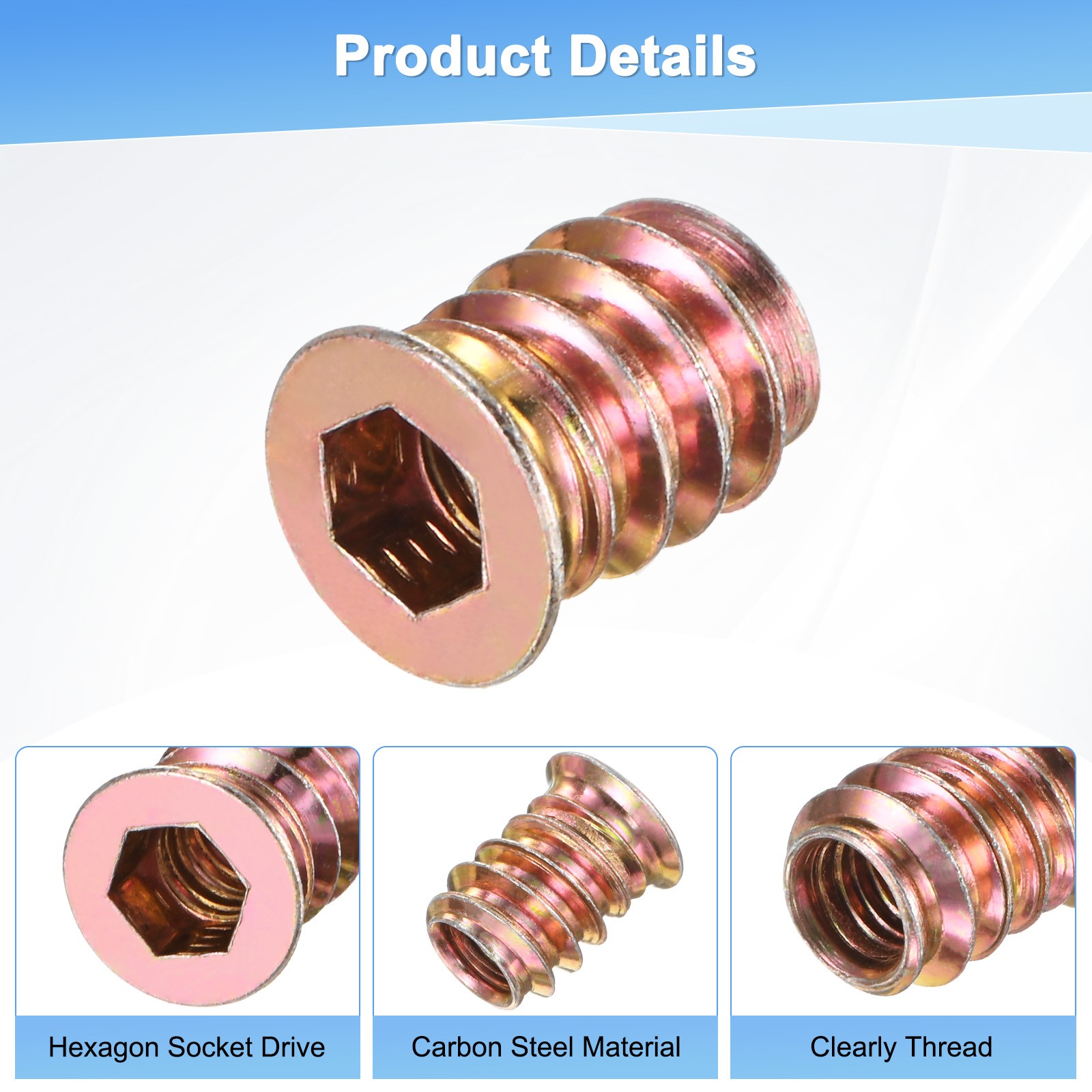 20-Pack Threaded Inserts for Wood, M6x15mm Threaded Insert Nuts [Gold Tone]