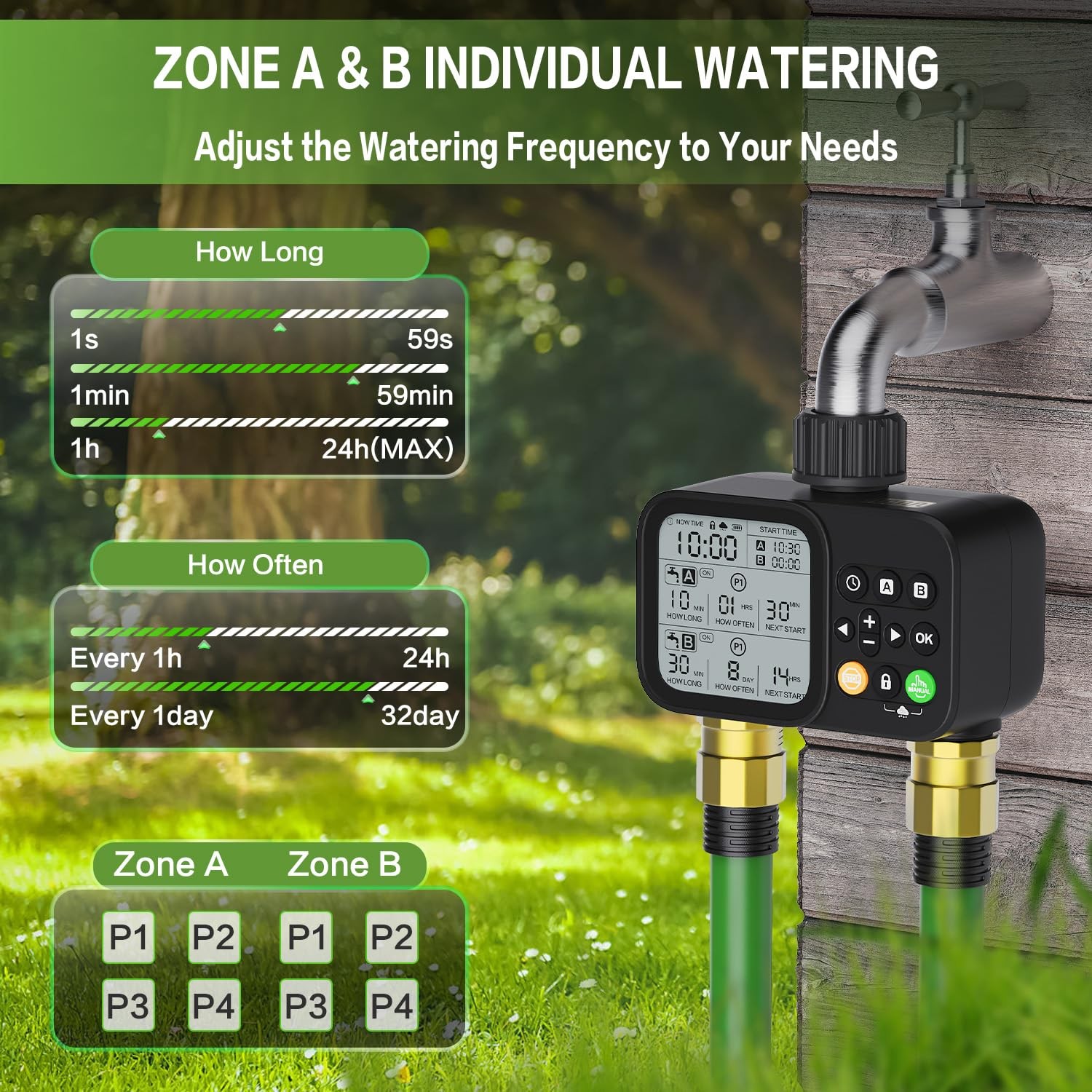 Programmable Dual Outlet Sprinkler Timer with Rain Delay for Garden Irrigation