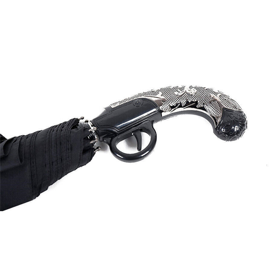 Classical Gun Handle Automatic Umbrella Black Two Folding Sun Umbrella Rain Gear