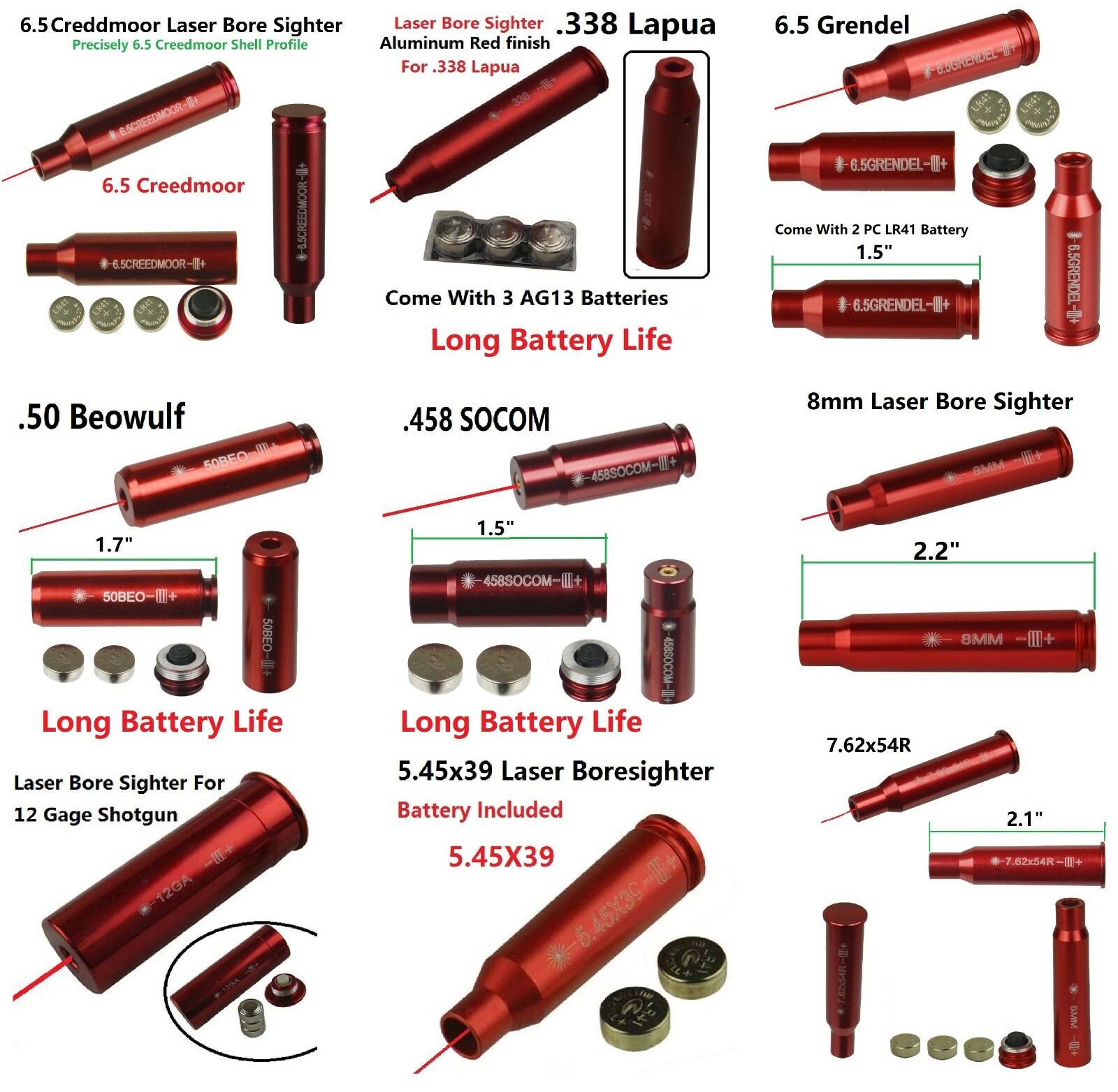 Laser Cartridge Bore Sight, Boresighter, Sighter With Battery