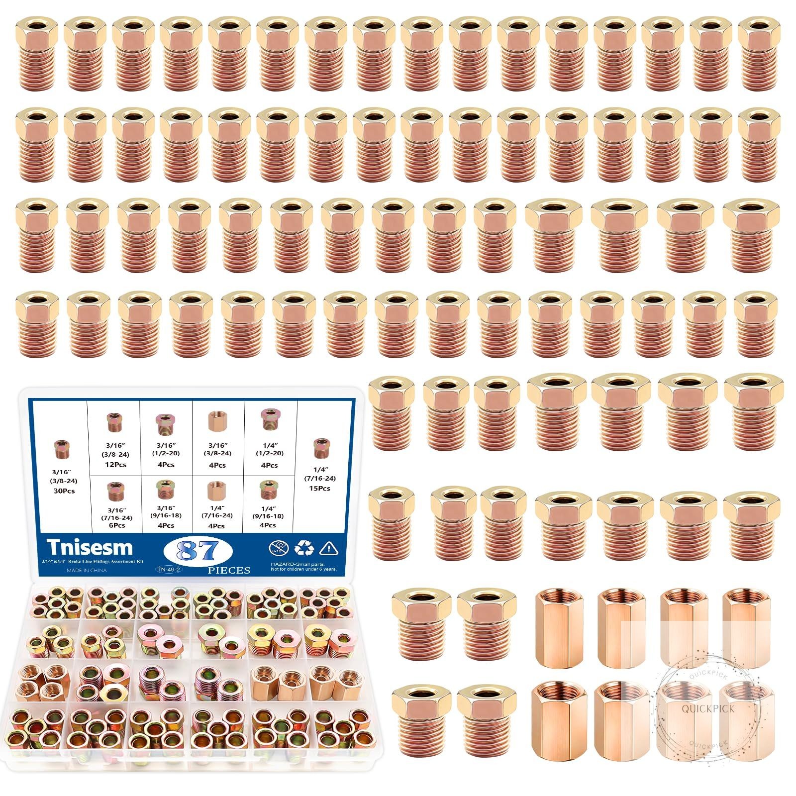 3/16" & 1/4" Brake Line Fittings Assortment Kit,3/8 Inch-24 Threads Nuts and Uni