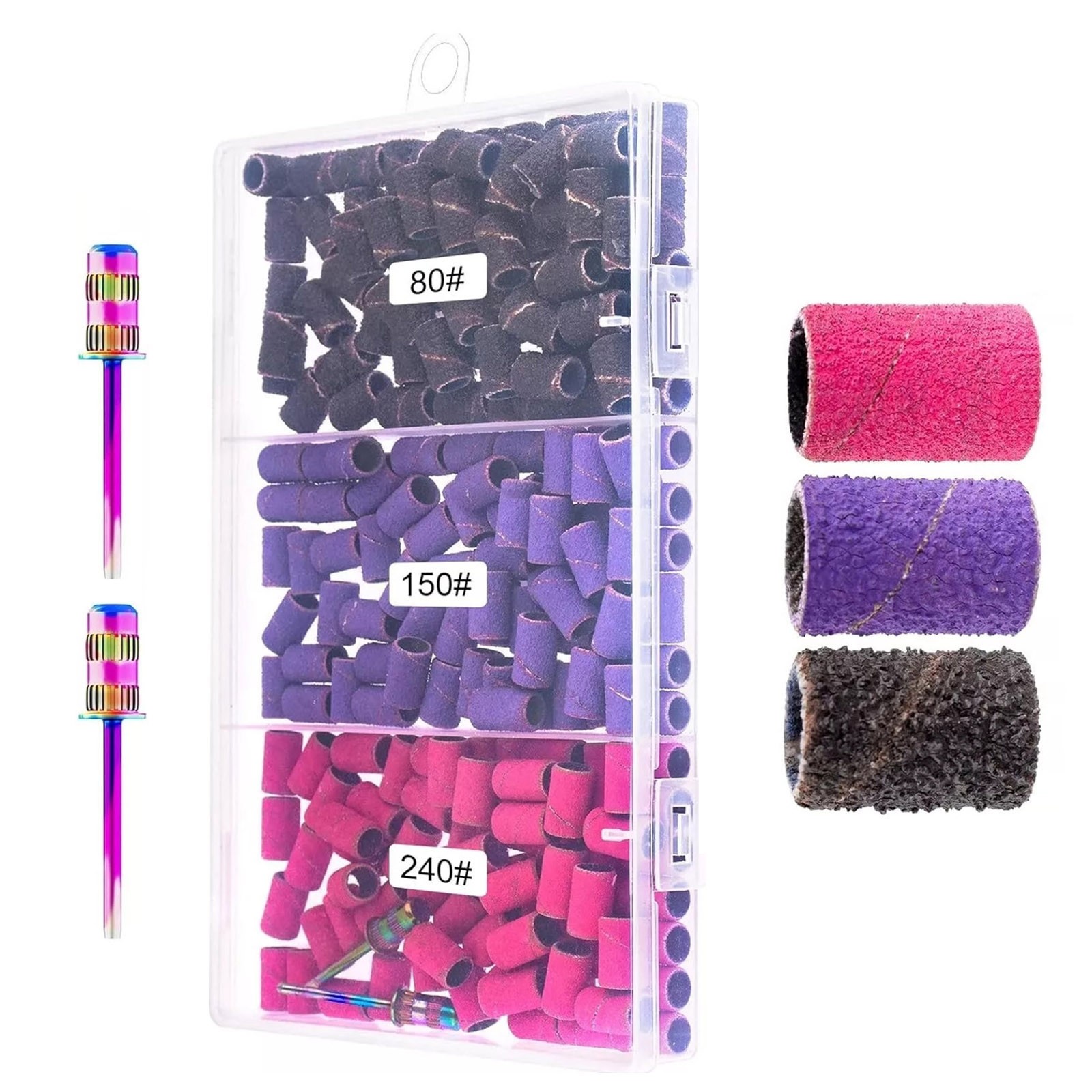 210X Nail Sanding Bands Kits W/ 2 Sanding Shank For Manicure Pedicure Drill Bits