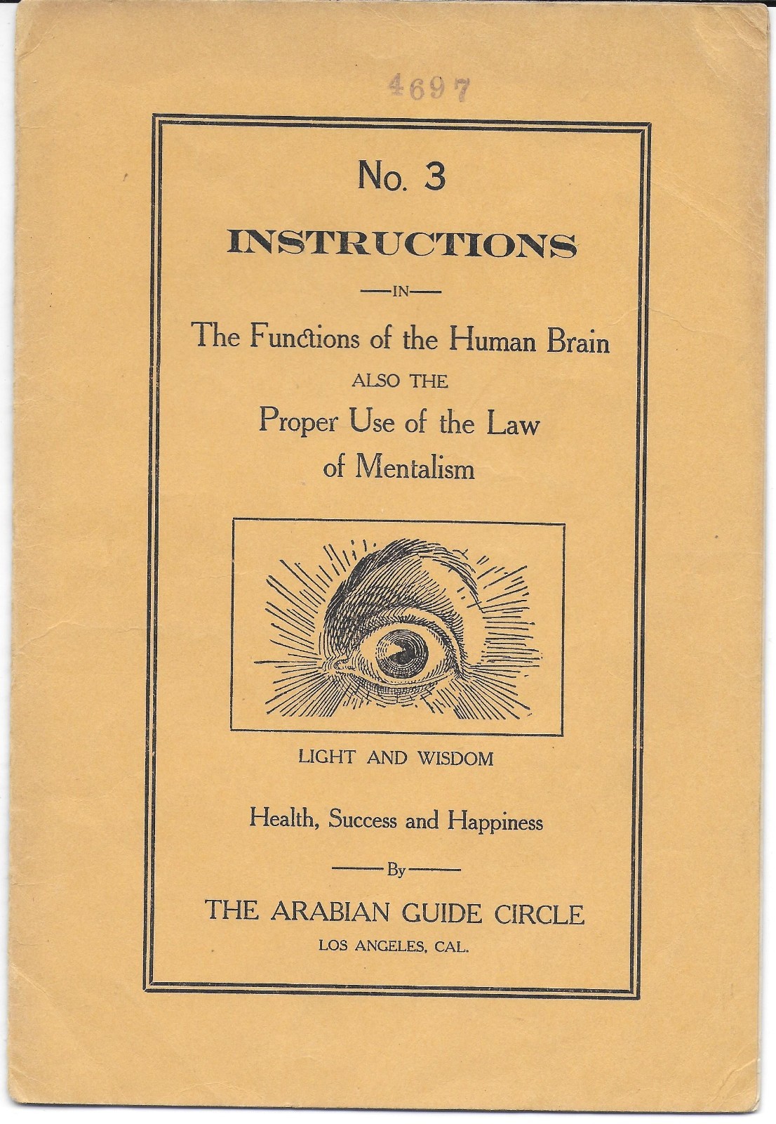 1913 Mentalism Booklet –Functions of the Brain by Arabian Guide Circle