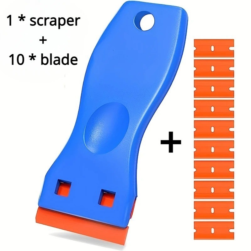 Plastic Car Sticker Remover Scraper Tool & 10 Blades Glass Window Clean