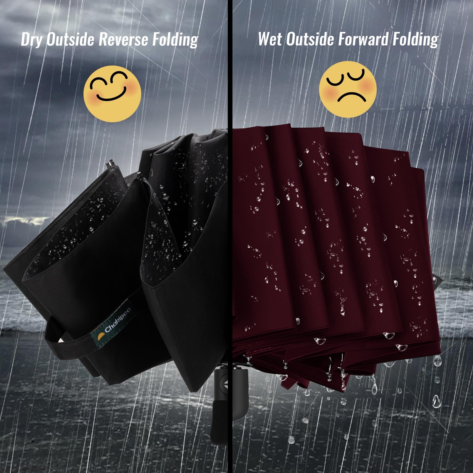 Compact Umbrella Windproof Automatic Inverted Folding Travel Rain Car Office Bla