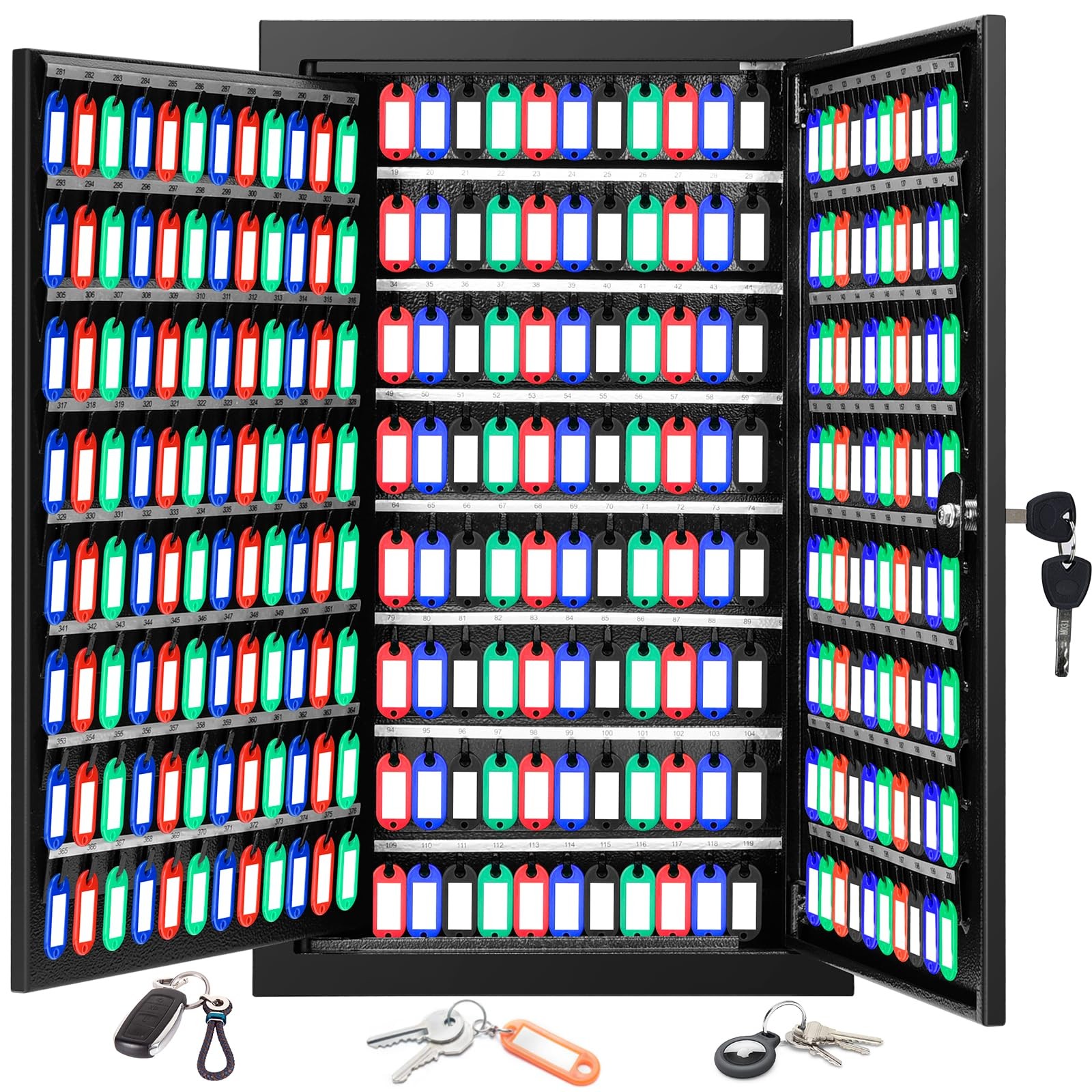 Oepmoc 376 Keys Key Lock Box Wall Mount with 376 Numbered Hooks and 376 Color...