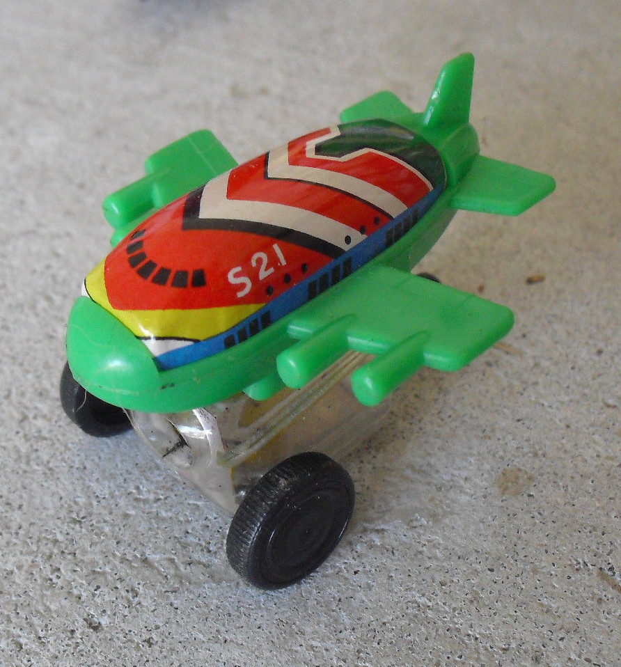 Small Vintage Japan Tin Plastic Jet Airplane Pencil Sharpener 2 1/2" Long LOOK