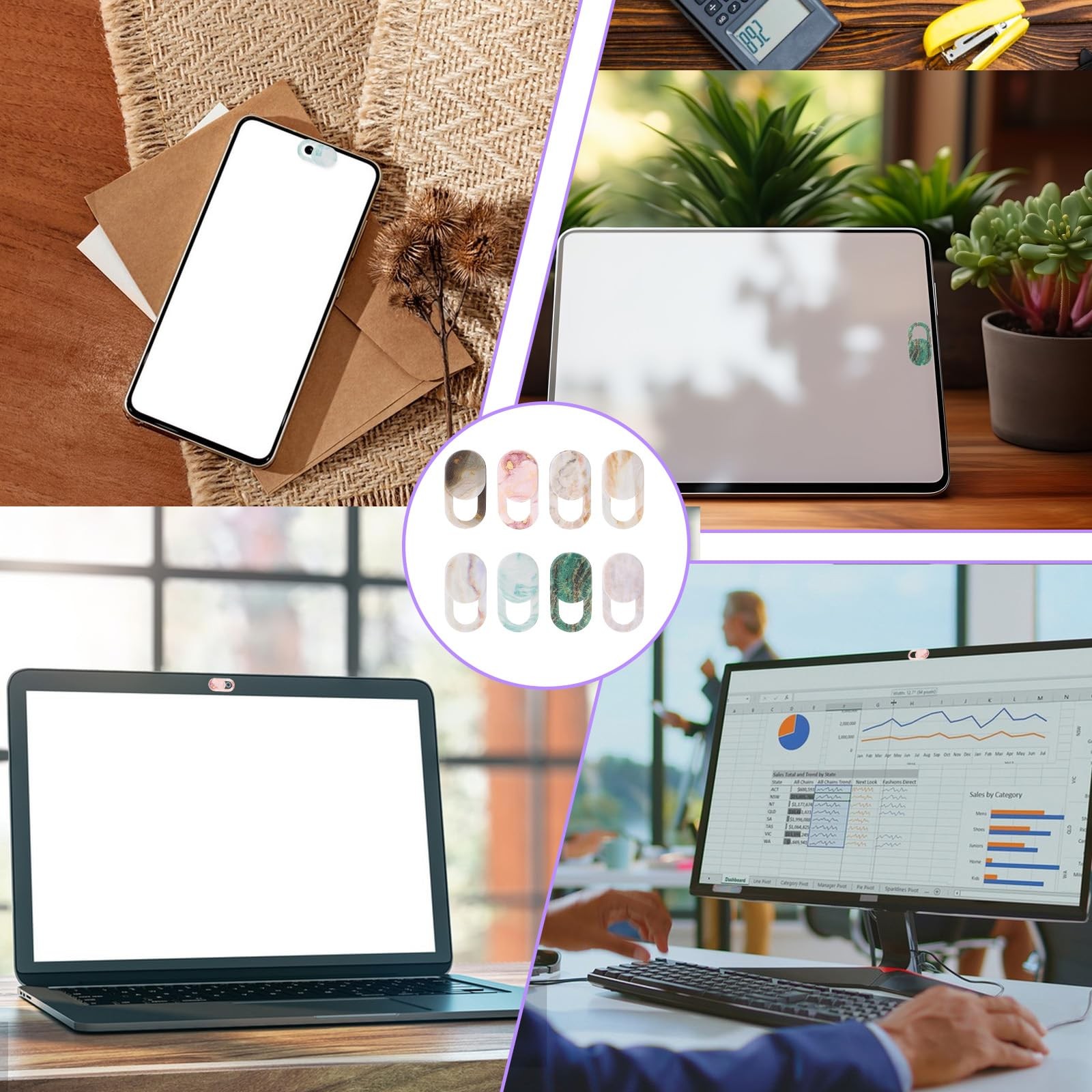 DOPENSPI 8PCS Webcam Cover Slide, Colorful&Marble Laptop Camera