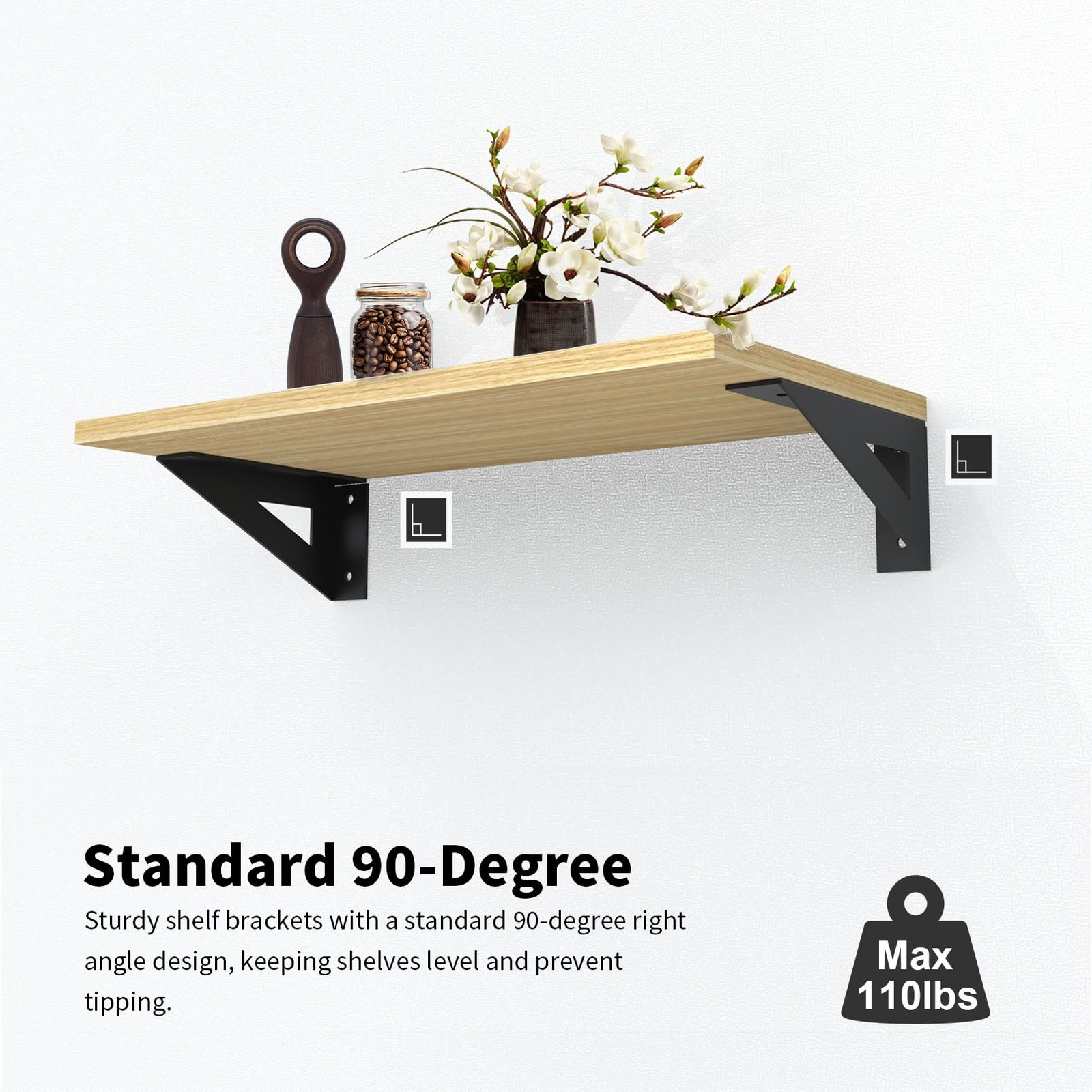4 Pack 6x3 Inch Matte Black Solid Floating Reversible Heavy Duty Shelf Bracket