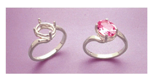 (9x7-10x8mm) Oval By-Pass Sterling Silver Pre-Notched Ring Setting (Size 5-8)