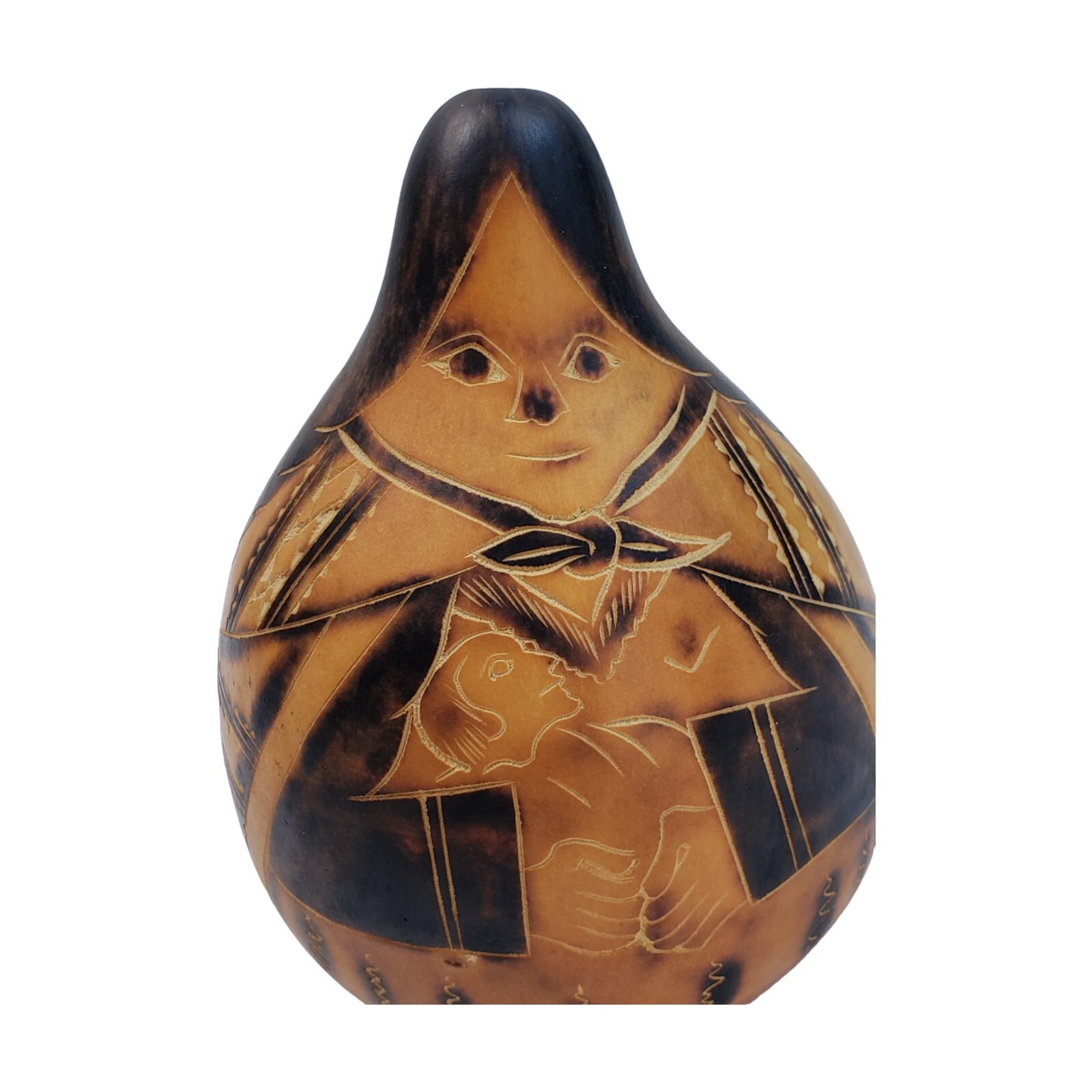 Vintage Gourd Art Hand Carved Real Gourd 5" Peru Peruvian Inca Mayan Madonna