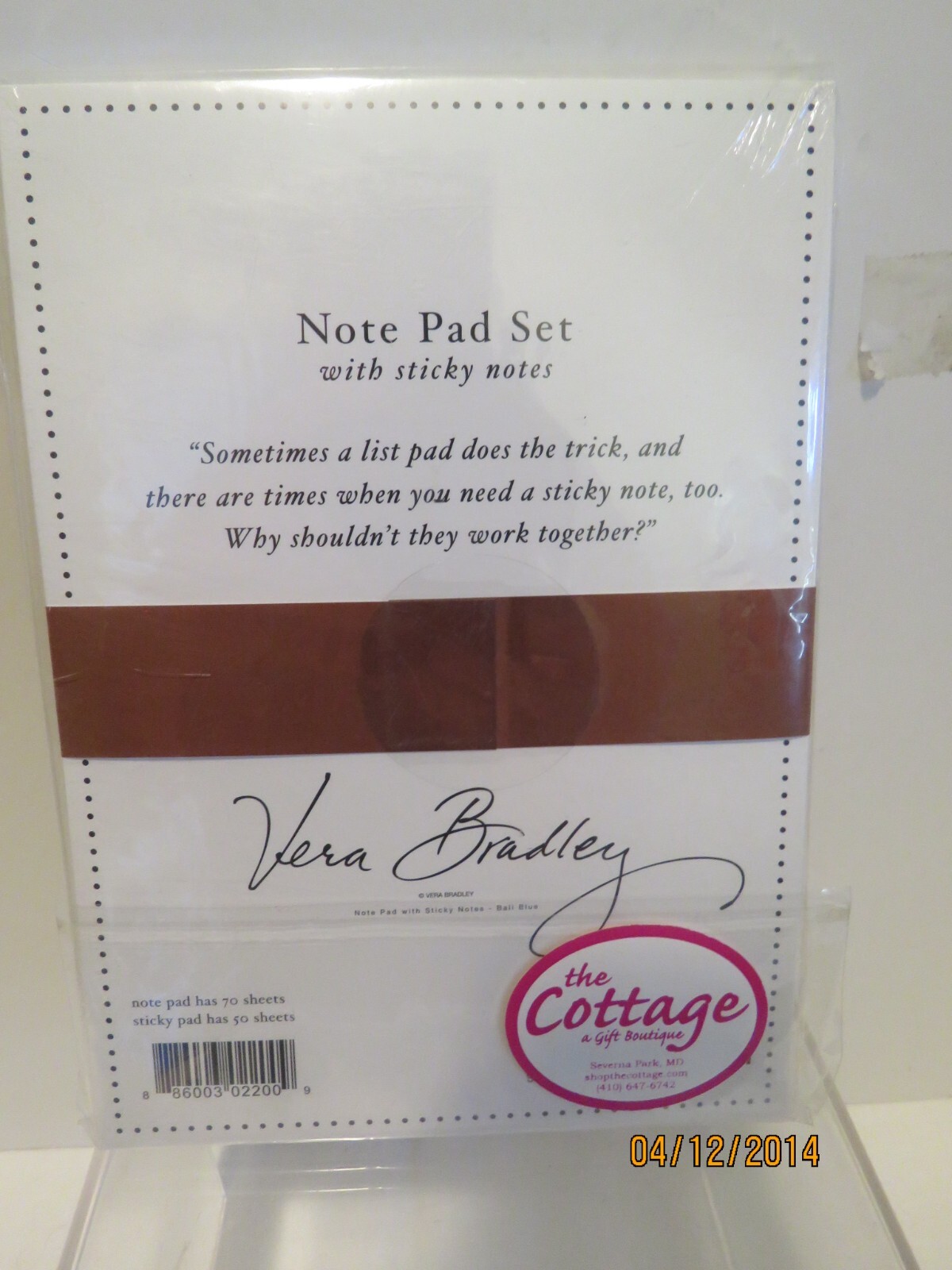NIP Vera Bradley Note Pad Set with Sticky Notes Bali Blue