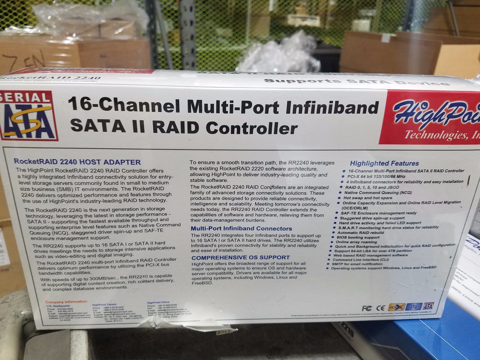 HighPoint RocketRAID 2240 16-Channel PCI-X Infiniband SATA II RAID Controller