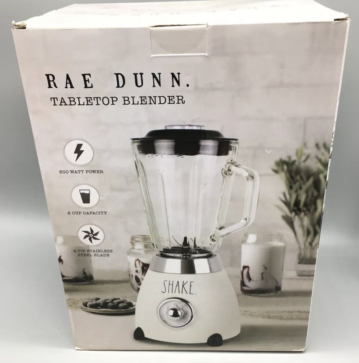 Rae Dunn Tabletop Blender SHAKE White 6 Cup Smoothie 500 Watt New Kitchen Decor