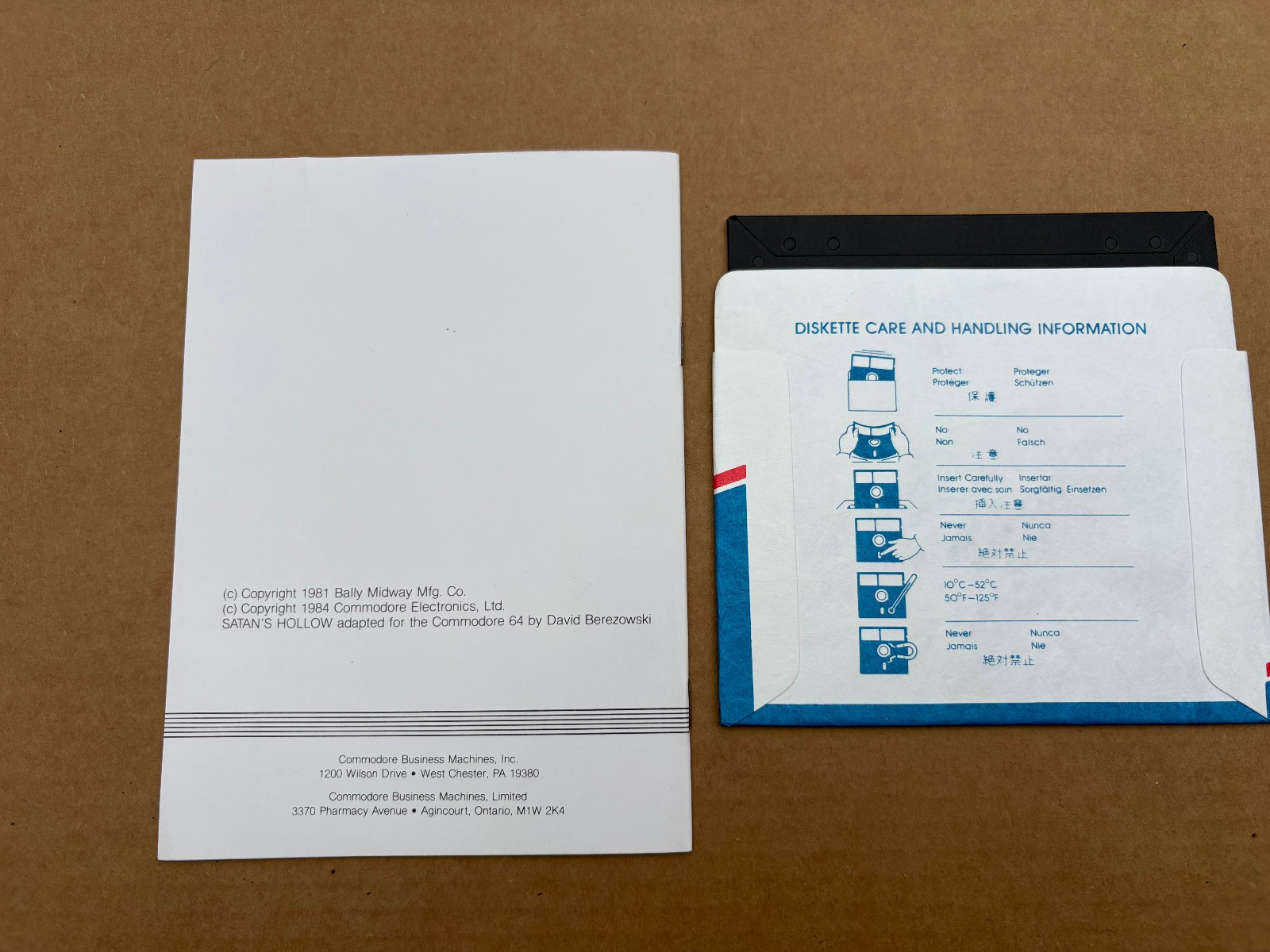 Satans Hollow Commodore 64 Game Disk Software Manual Bally Midway C64
