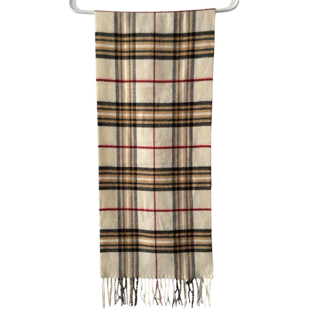 Unisex Fashion Scarf Winter White Plaid Fringed Cashmere Feel Neck Warmer 12”x48