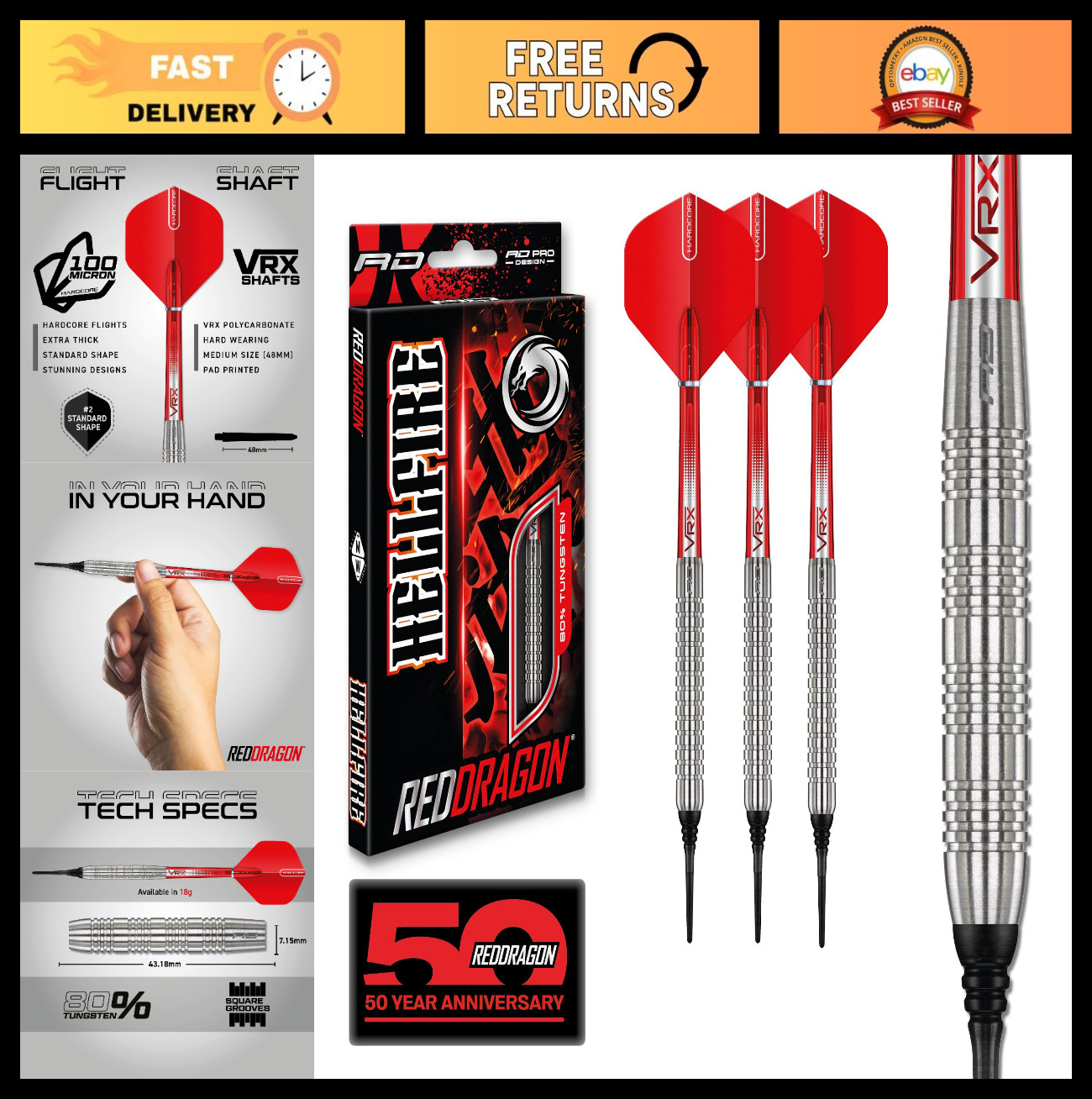 20g Soft Tip Darts Set - 85% Tungsten Barrels, Hardcore Flights, Durable Shafts