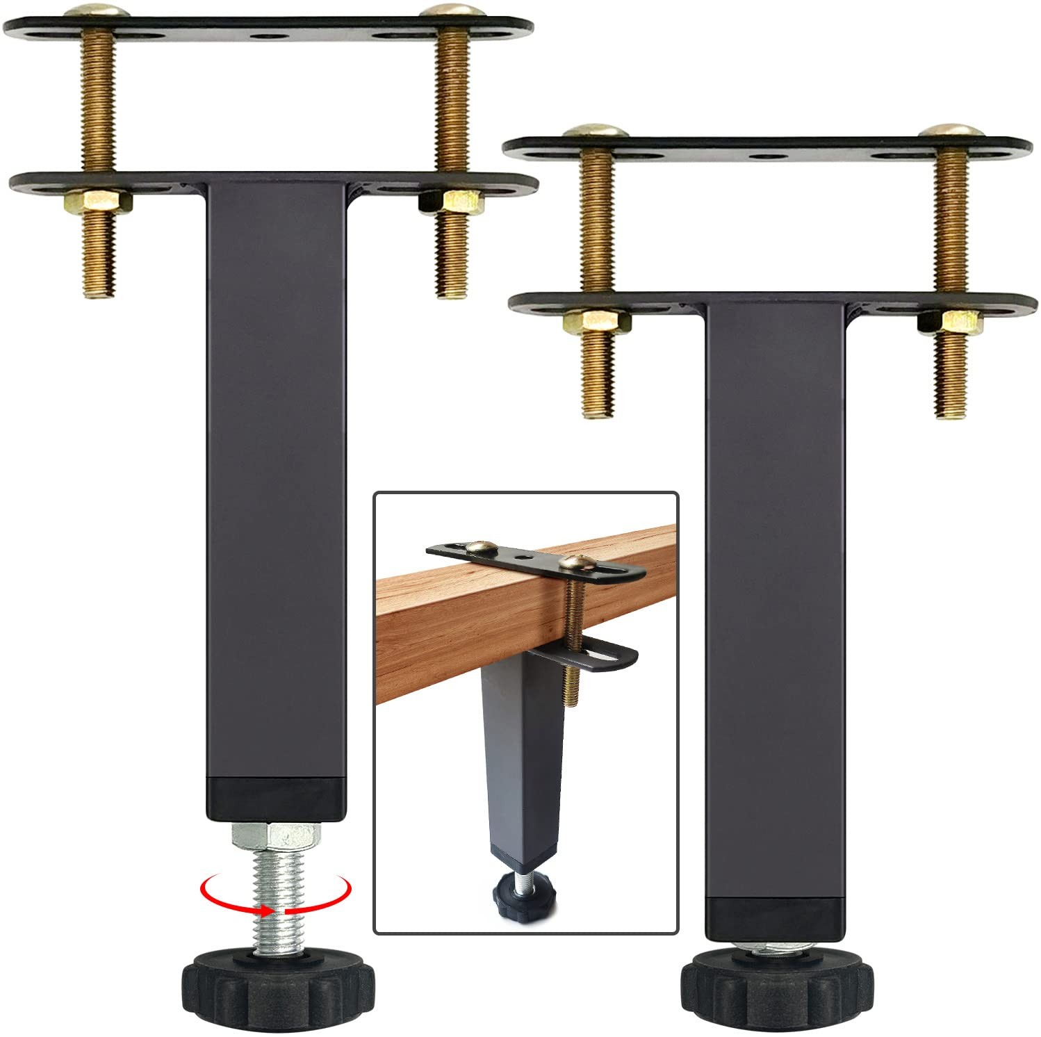 4 PCS Metal Adjustable Height Bed Frame Support Leg, Steel Bed Frame or Woode...