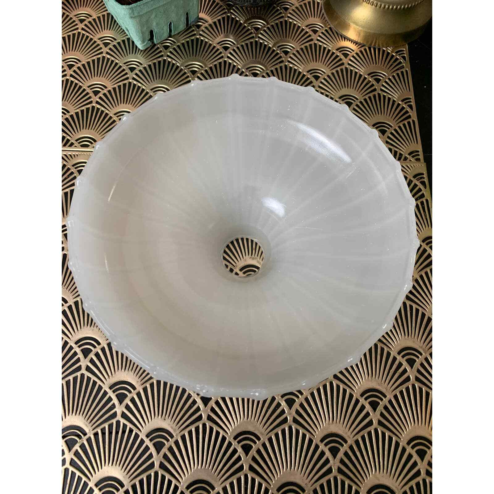 Antique opalescent milk glass hanging pendant lamp shade ribbed 10"