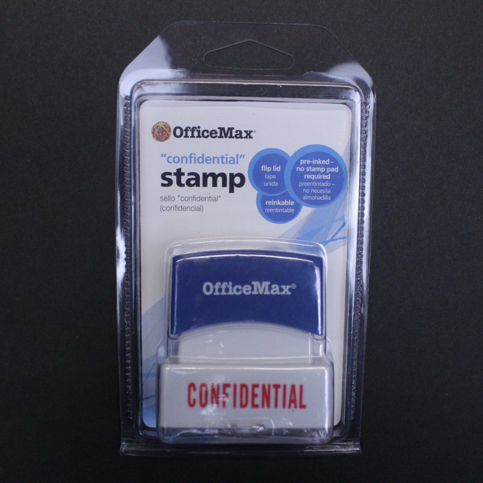 Office Max "Confidential" Stamp - Pre-Inked Flip Lid - Reinkable - Sealed