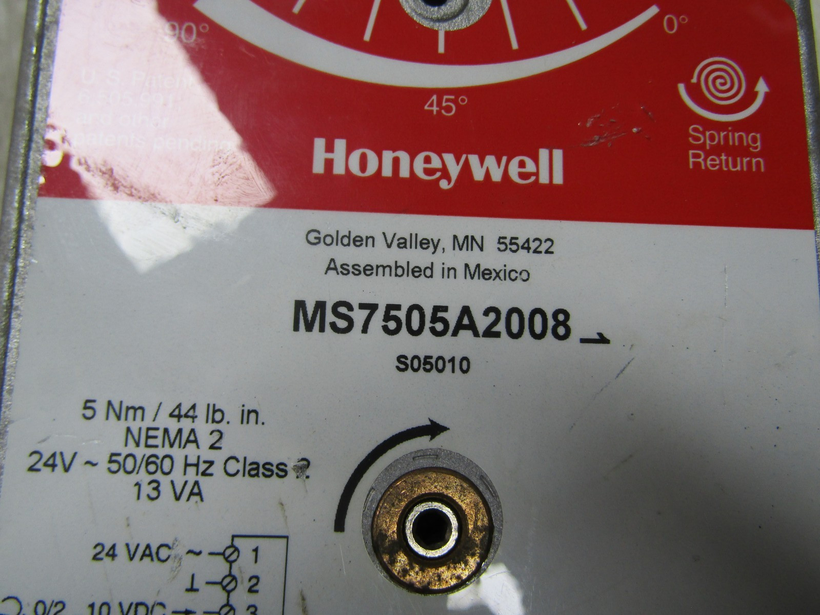 💥HONEYWELL SPRING RETURN DIRECT ACTUATOR 24 VAC MS7505A2008