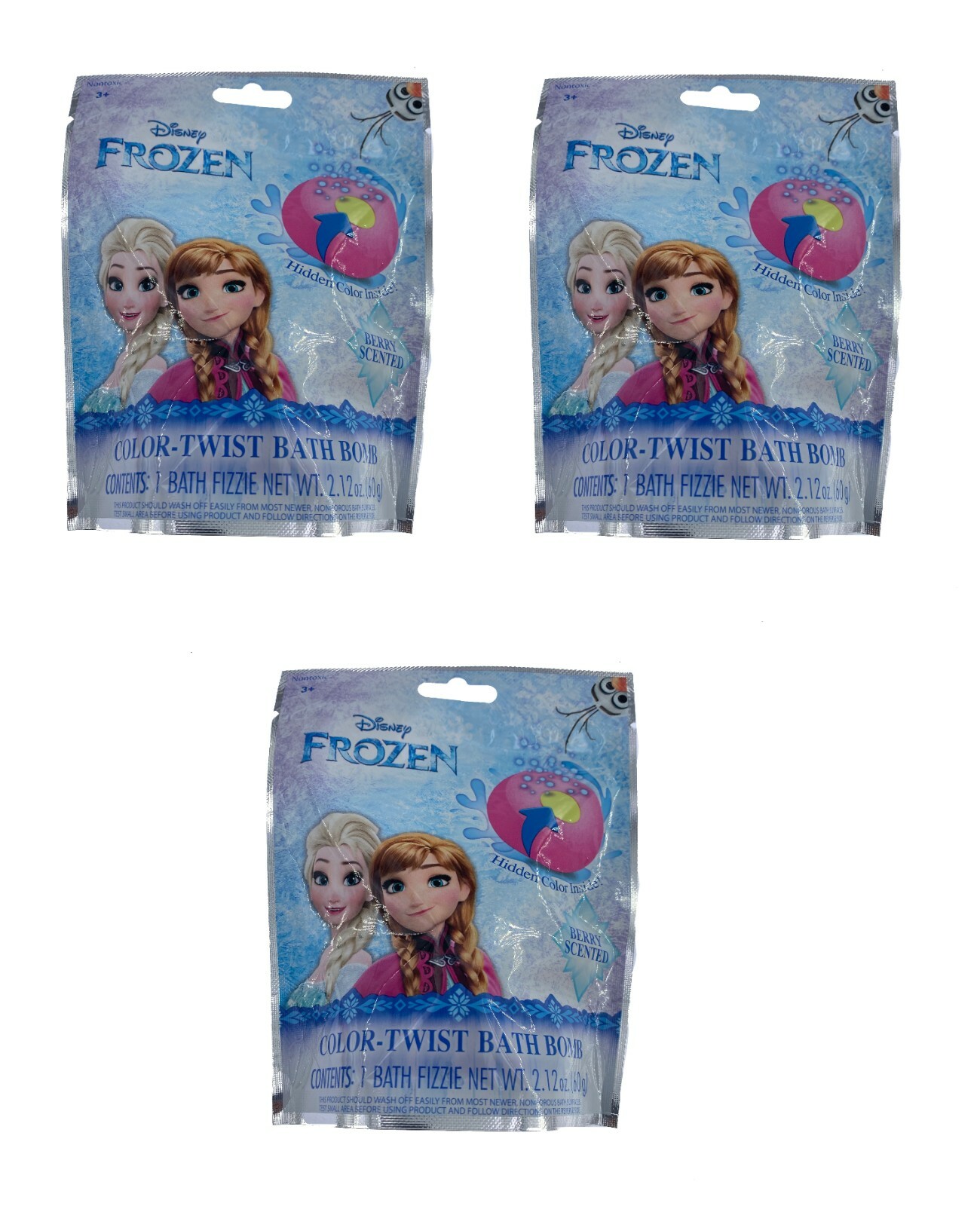 3 Pack Disney Frozen Color Twist Bath Bomb Kids Berry Scented Fun Nontoxic New