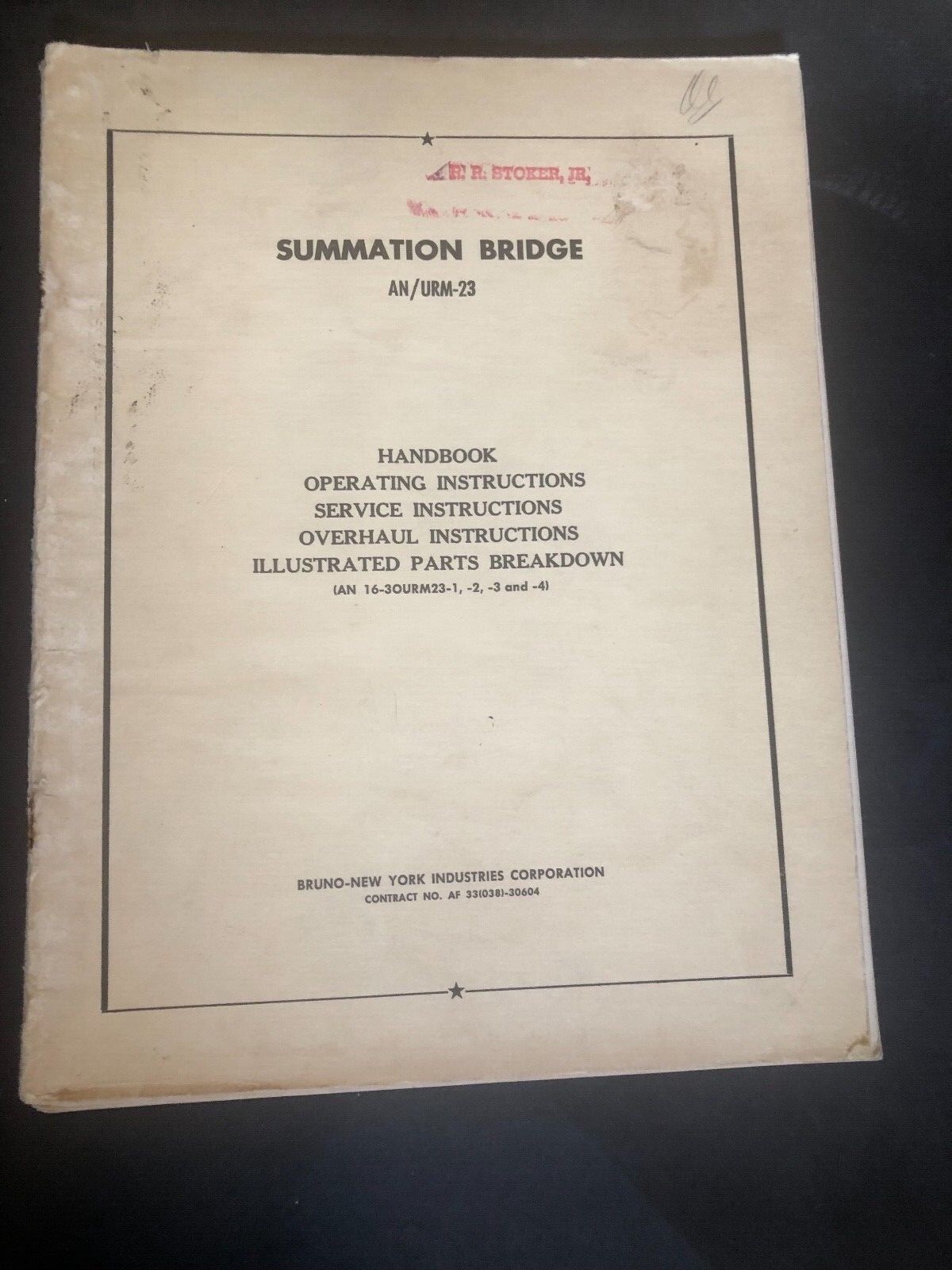 1953 U.S Military Summation Bridge AN/URM-23 Handbook Operating Instruction